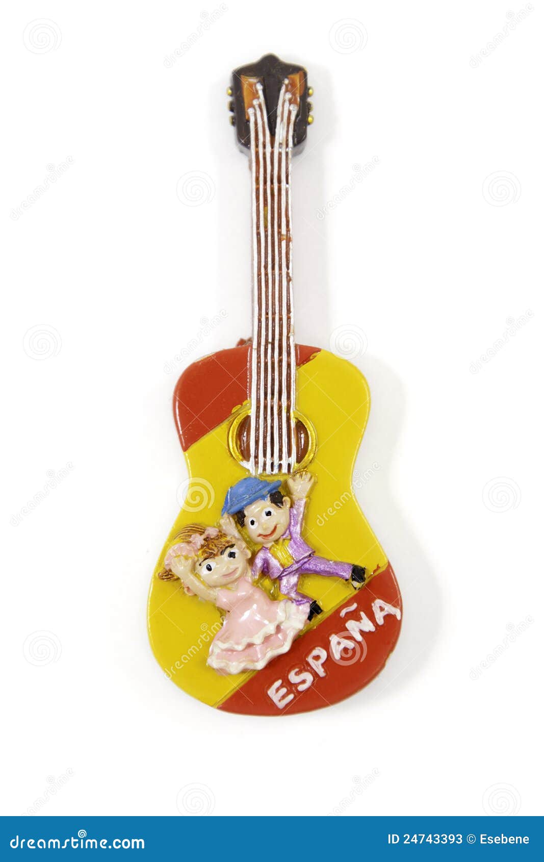 Chitarra spagnola. Particolare di una chitarra su priorità bassa bianca, spazio per testo, Spagna