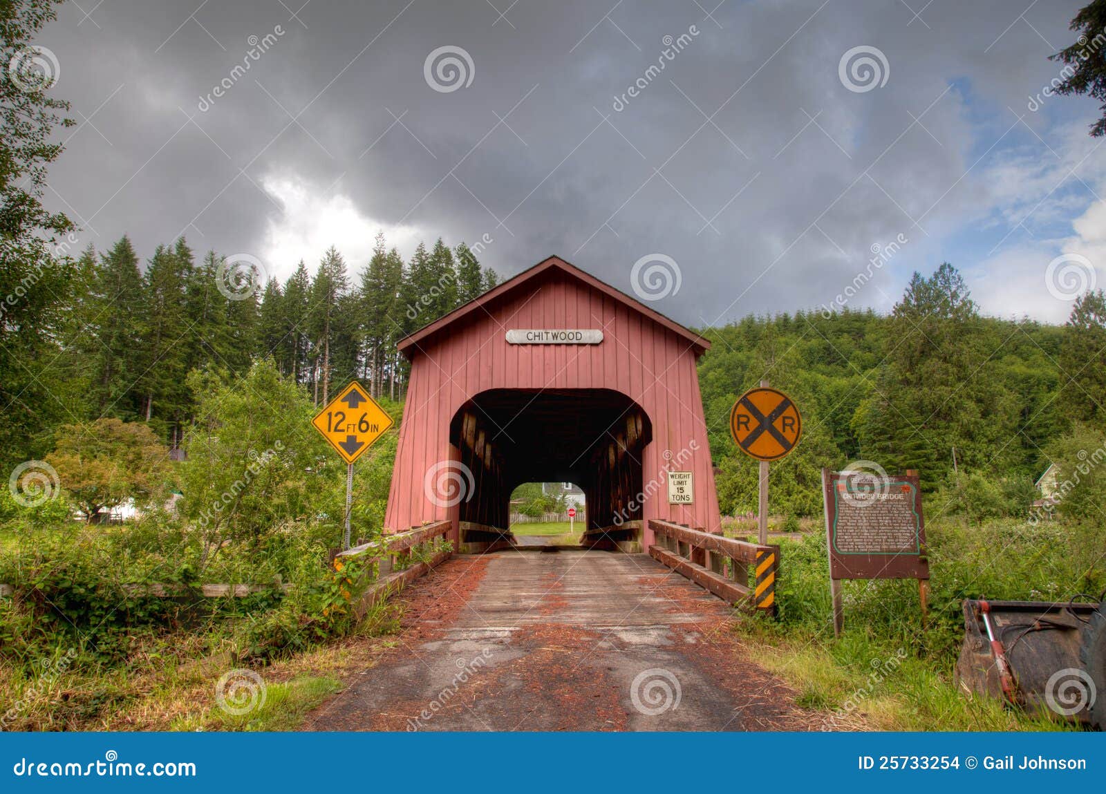 Chitwood red wooden Covered bridge near Newport Oregon USA America