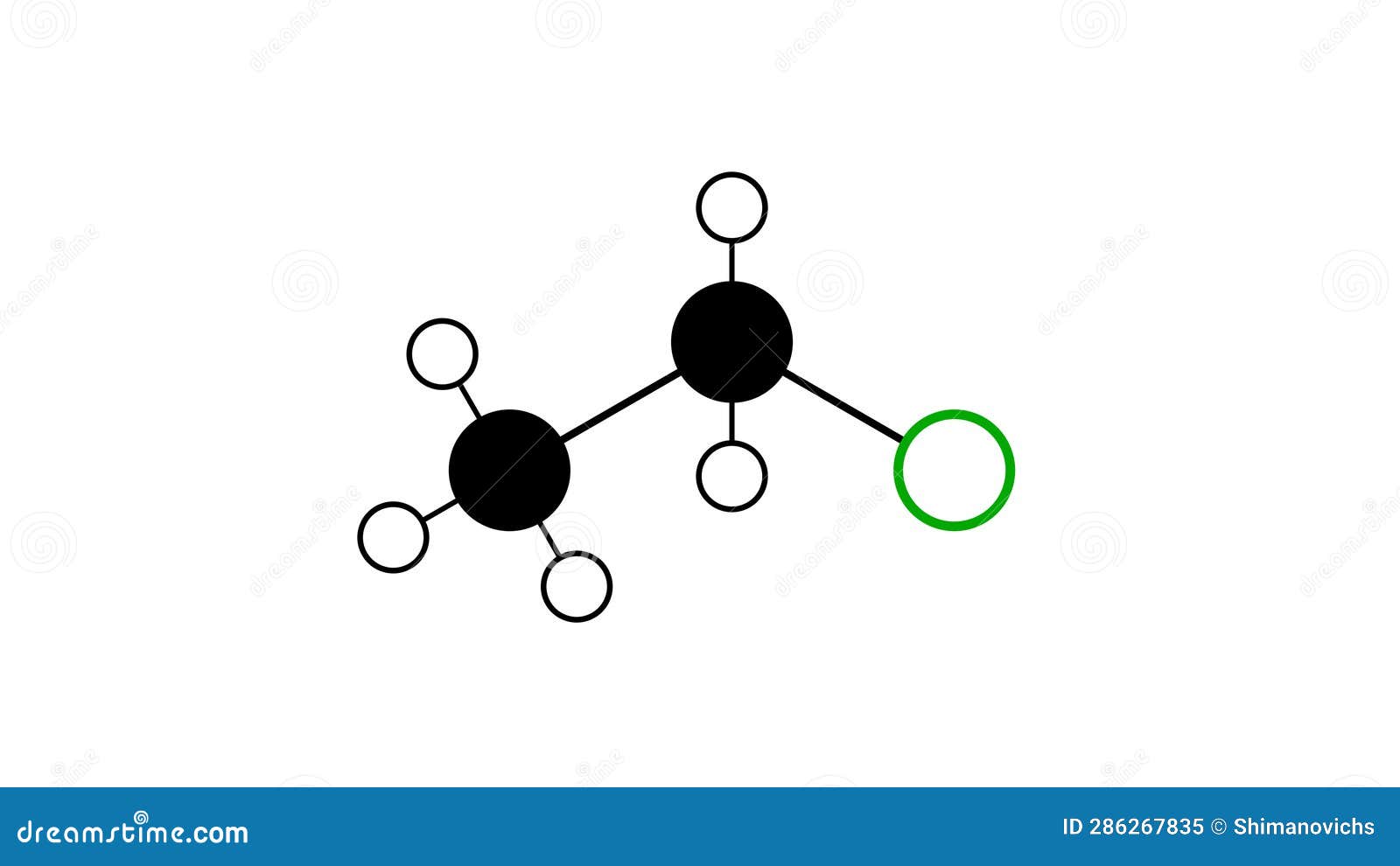 Chloroethane Molecule, Structural Chemical Formula, Ballandstick