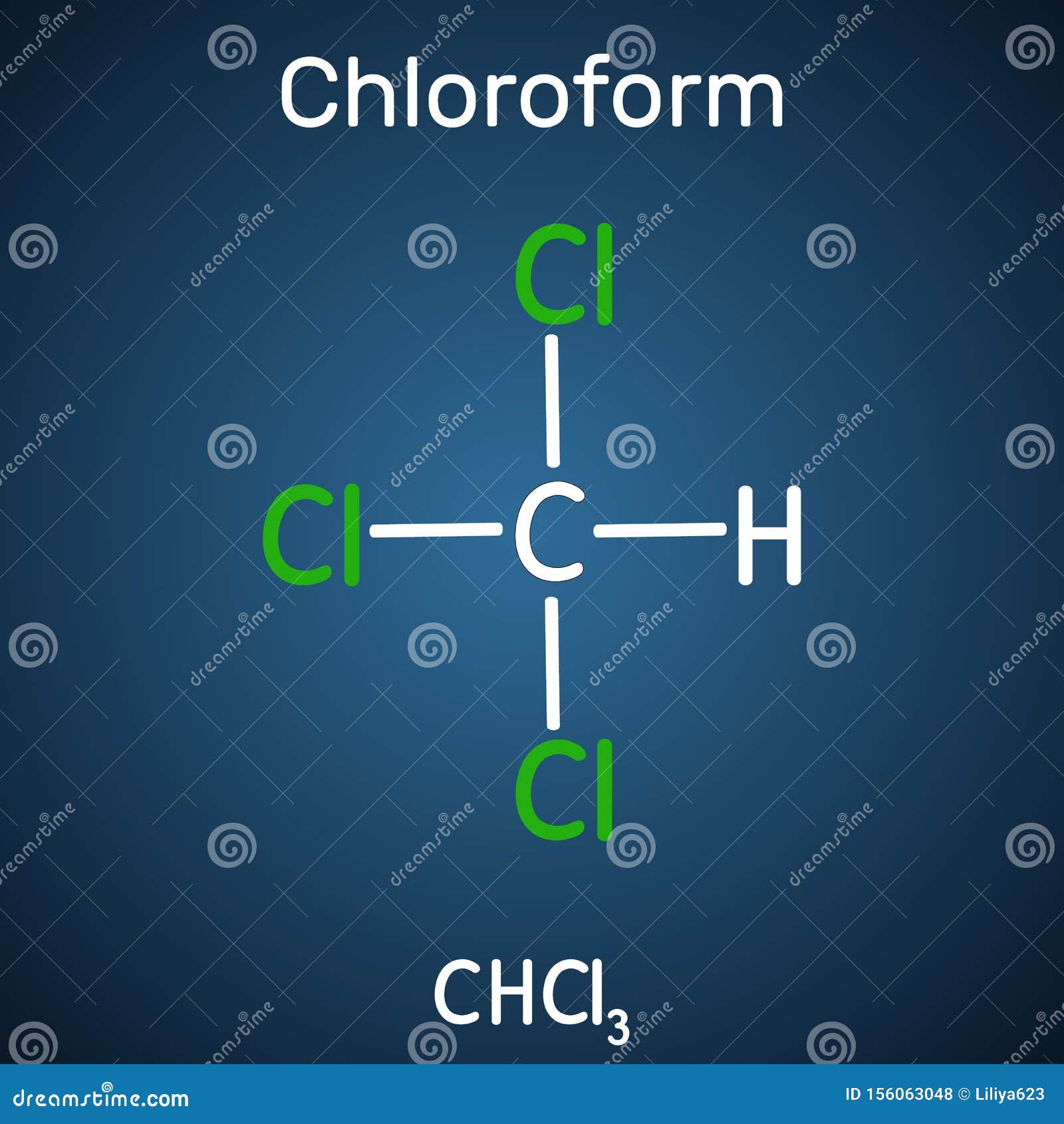 Chloroform oder trichloromethane Molekül. es ist betäubender euphorisierender Anxiolytic und Beruhigungsmittel. strukturelle chemi. Chloroform oder trichloromethane Molekül. es ist betäubender euphorisierender Anxiolytic und Beruhigungsmittel. strukturelles chemische Formel- und Molekülmodell. Vektorillustration