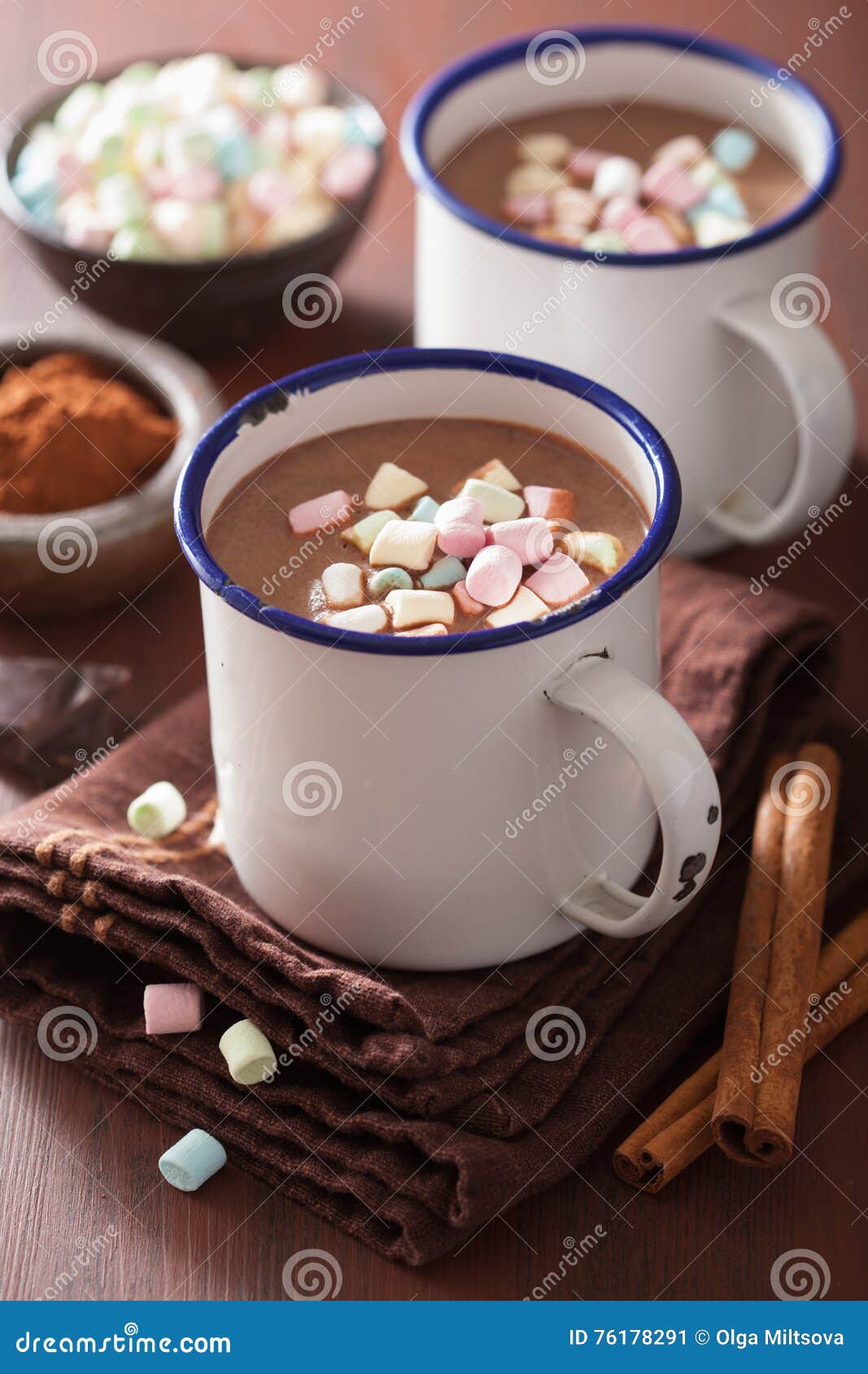 Chocolat Chaud Avec La Mini Boisson D'hiver De Cannelle De Guimauves Image  stock - Image du tasse, boisson: 76178291