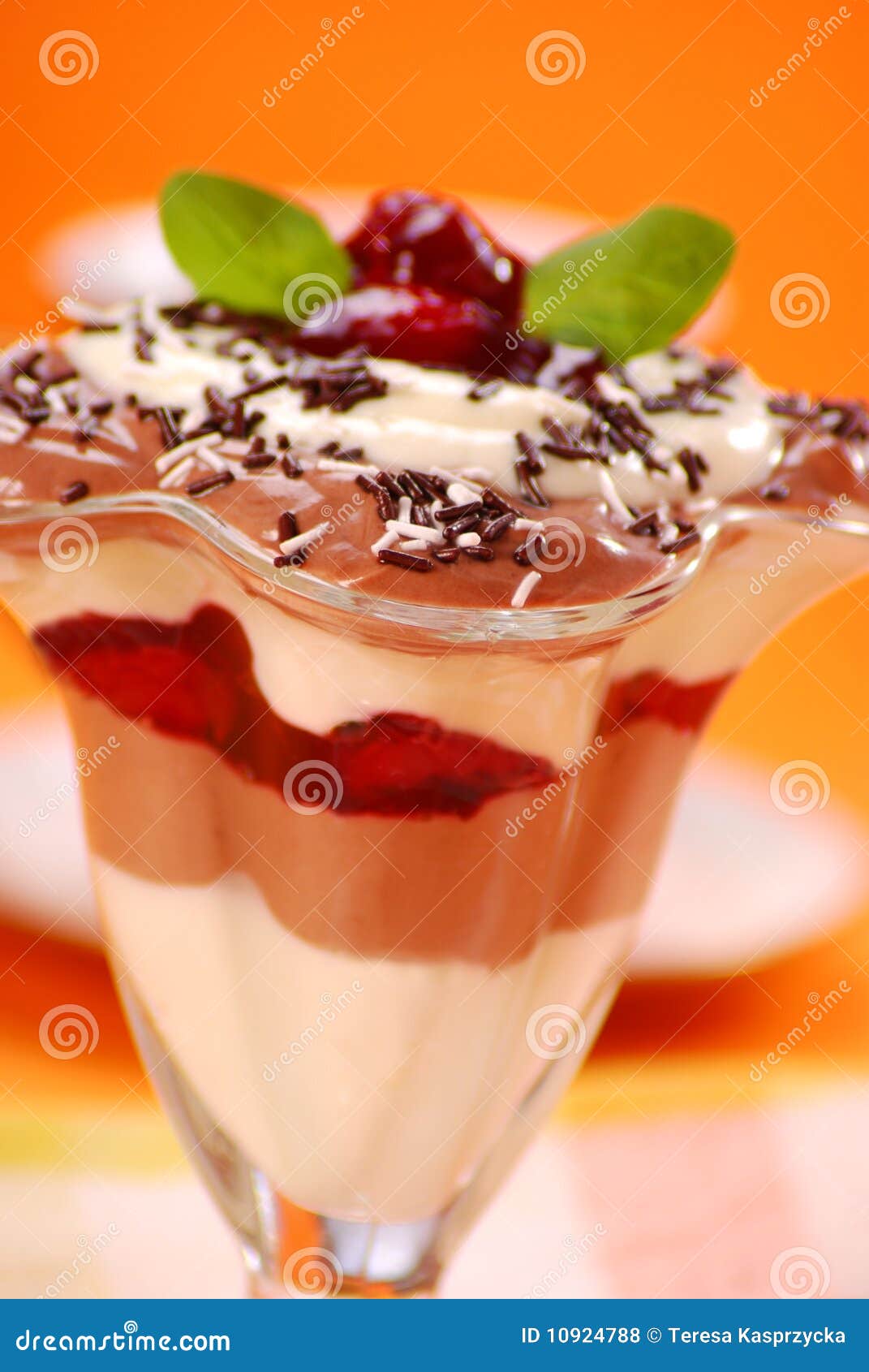 Chocolatealmond Dessert with Cherry Stock Photo Image of orange