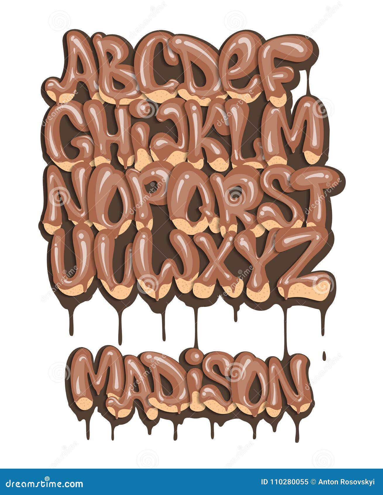 Chocolate Alphabet Set Liquid Font Style. Stock Vector Illustration