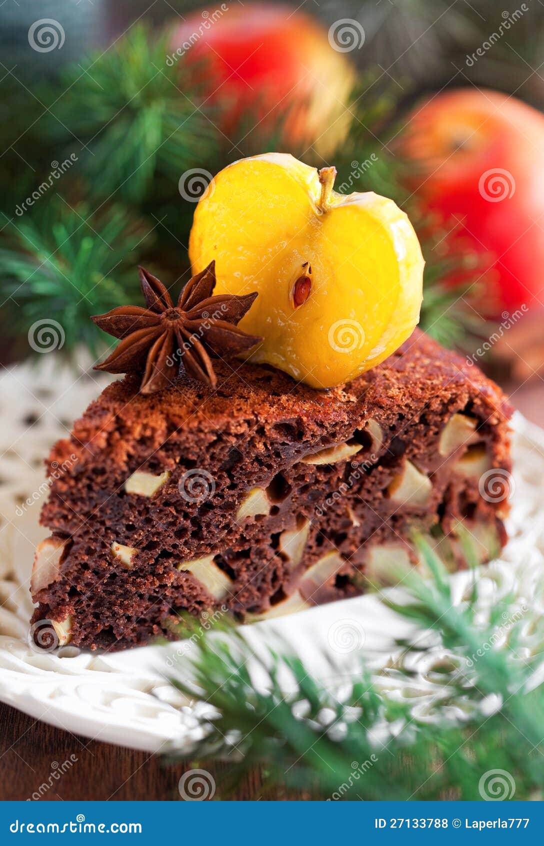 Chocolate apple cake stock photo. Image