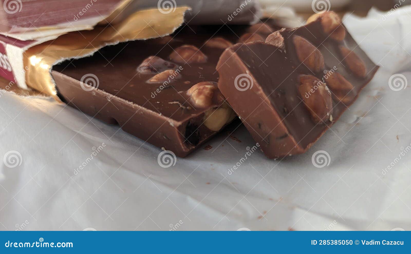 Chocolate Bar for Whole Hazelnuts in Foil Stock Photo Image of chunk