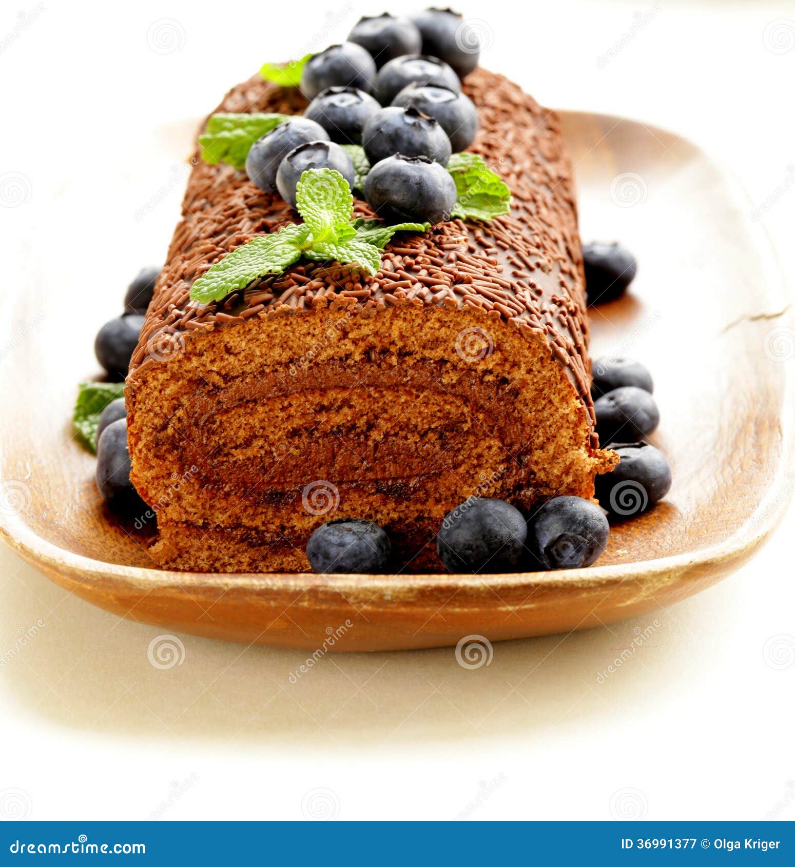 Chocolate Biscuit Roll Garnished with Mint Leaves Stock Image Image