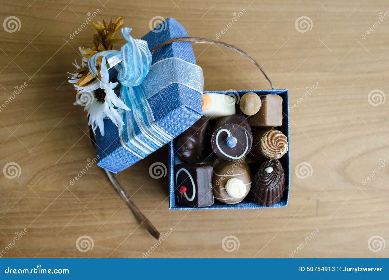 Chocolate in blue box stock image. Image of bonbons, flower 50754913