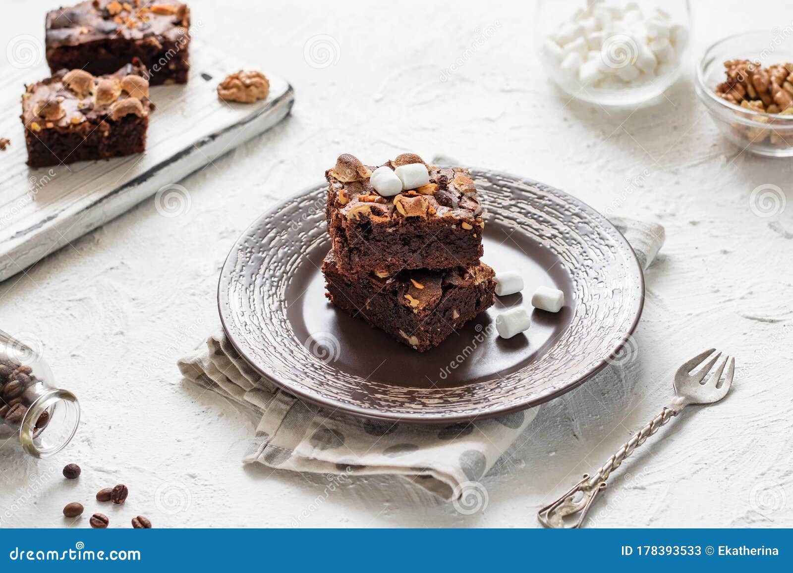 Chocolate Brownie Cake with Marshmallows and Nuts Stock Image Image