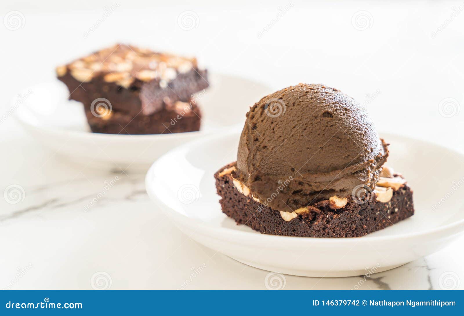 Chocolate Brownies with Chocolate Ice Cream Stock Photo Image of