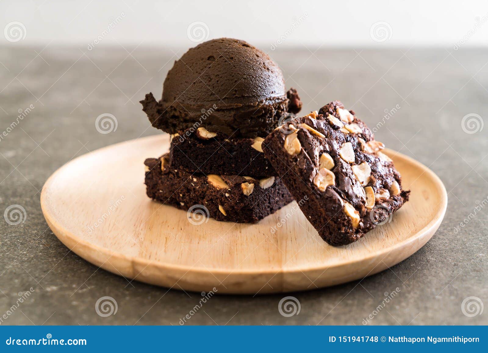 Chocolate Brownies with Chocolate Ice Cream Stock Photo Image of