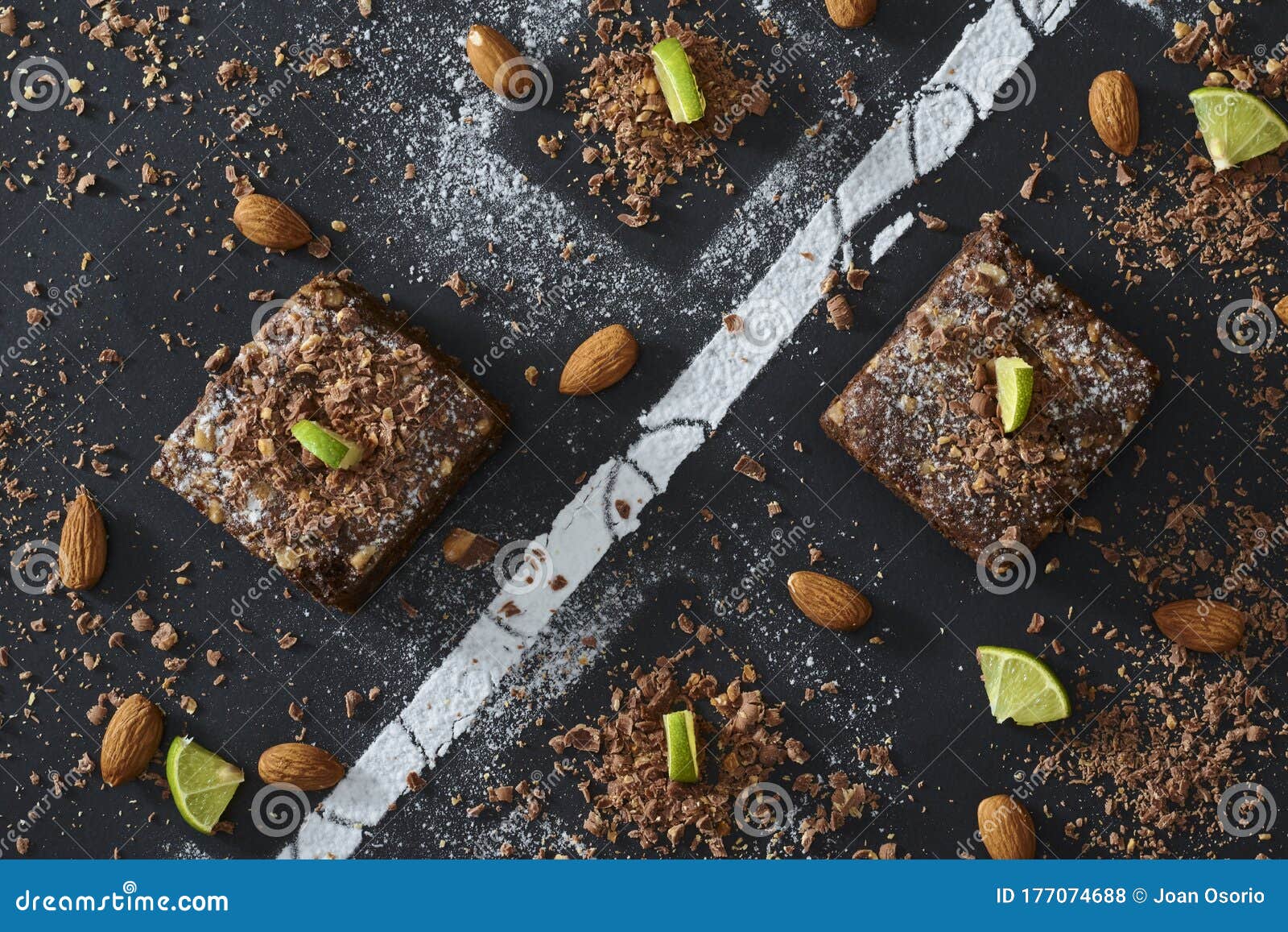 Chocolate Brownies with Green Tropical Lemons Stock Photo Image of