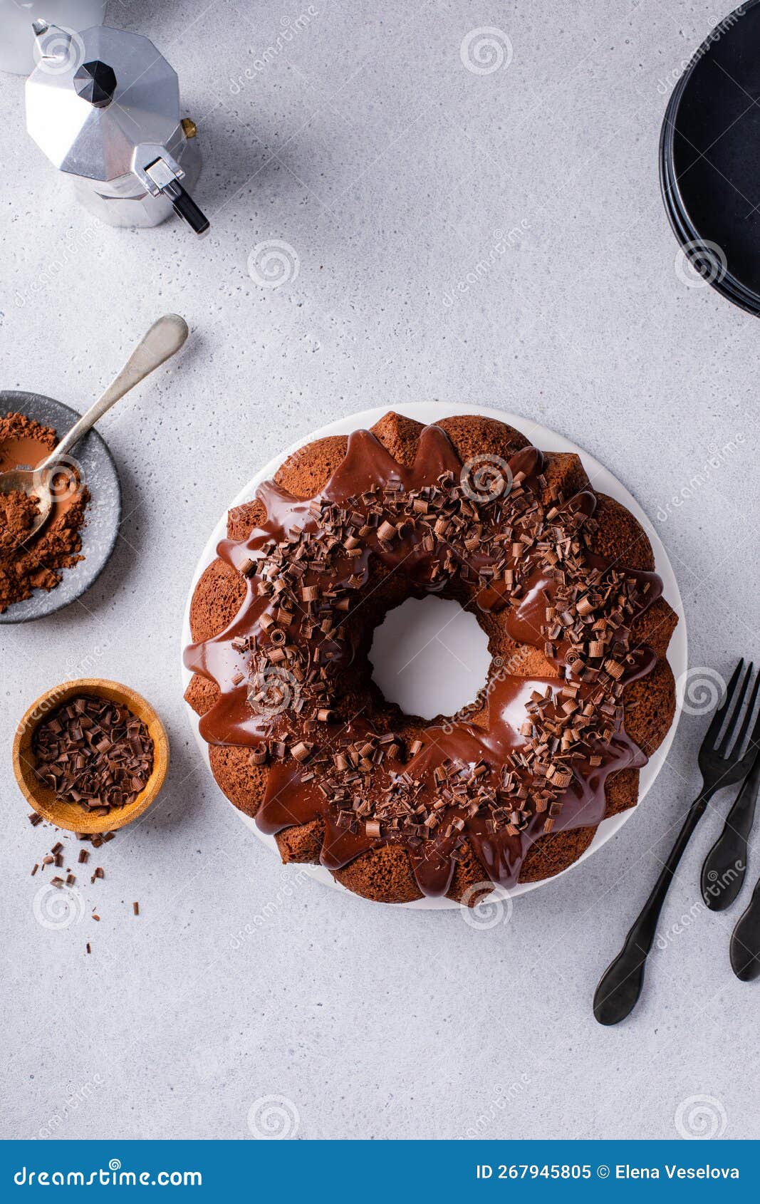 Chocolate Bundt Cake with Chocolate Ganache Glaze Stock Image Image