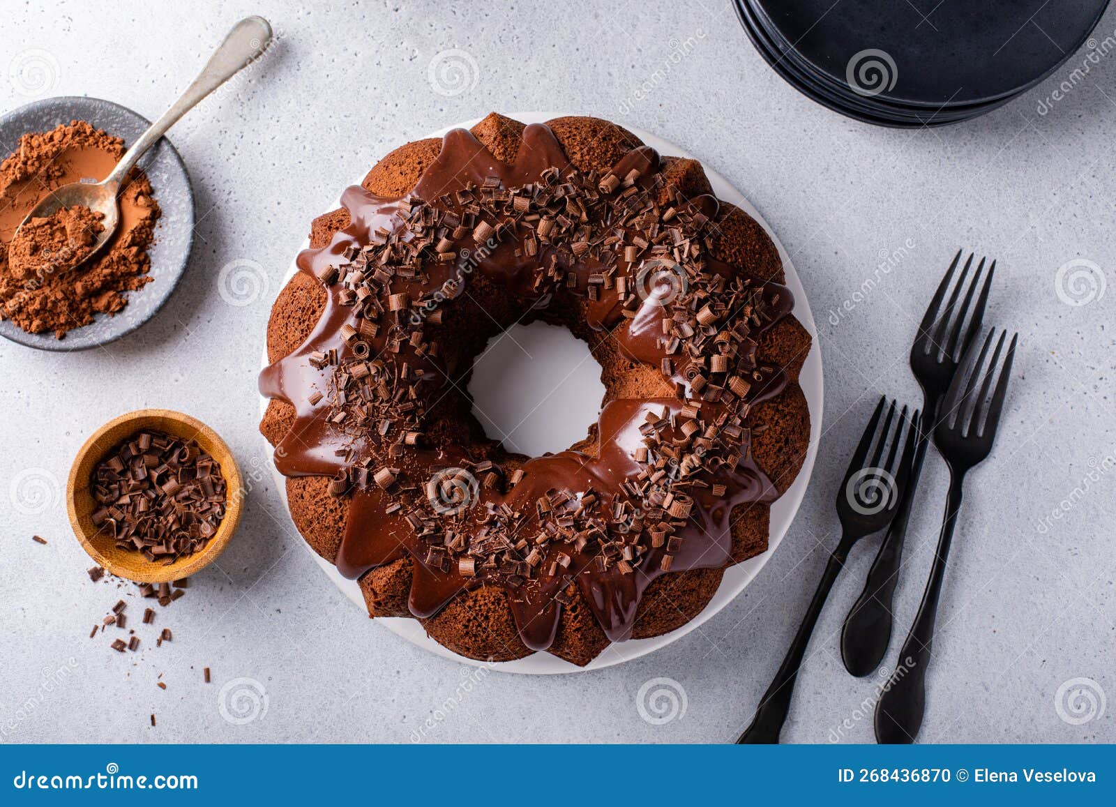 Chocolate Bundt Cake with Chocolate Ganache Glaze Stock Photo Image