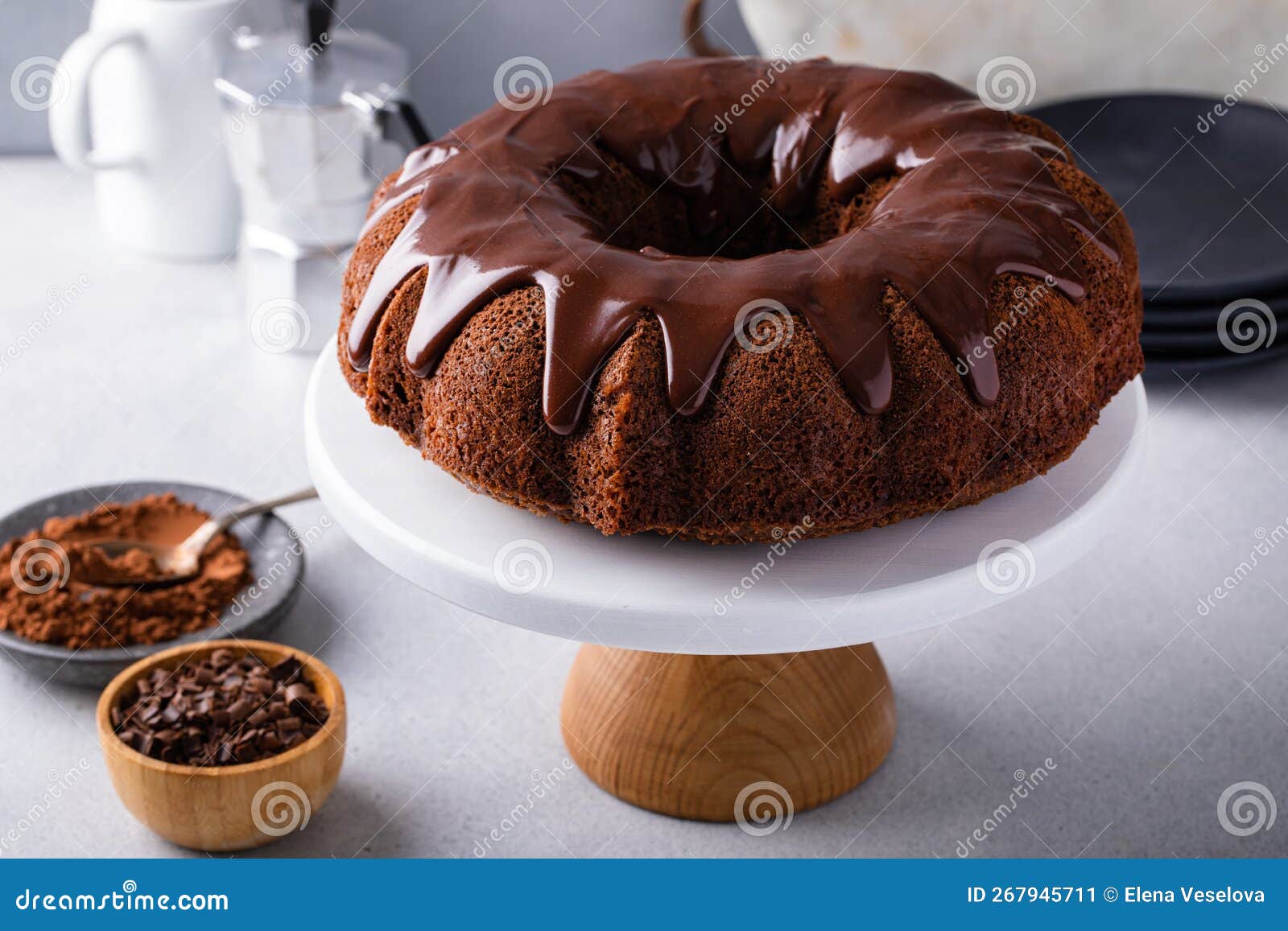 Chocolate Bundt Cake with Chocolate Ganache Glaze Stock Image Image