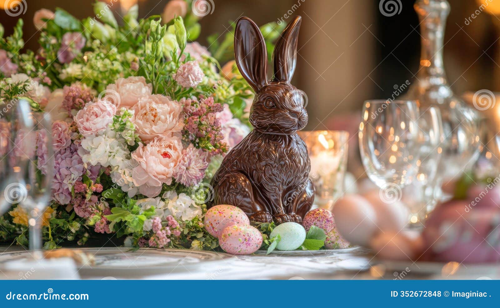 Chocolate Bunny Easter Table Centerpiece with Flowers and Eggs Stock  Illustration - Illustration of holiday, chocolate: 352672848, image size:1600x987