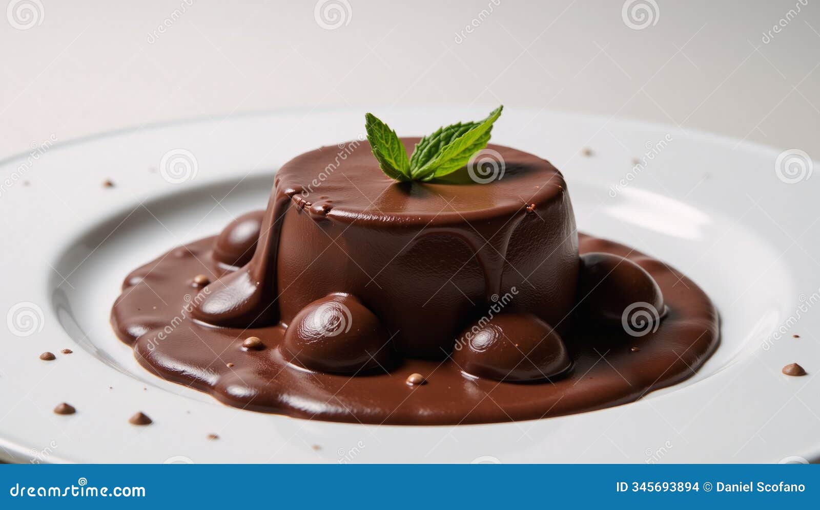a chocolate cake ad with lavalike mint drizzles and an impassioned message displayed on a round frame surrounded by floating