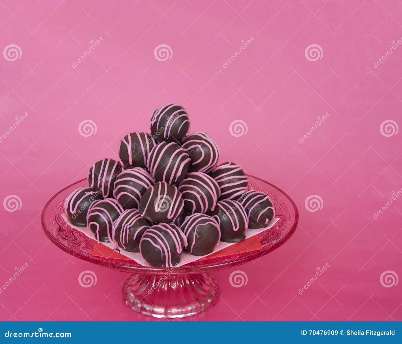 Chocolate Cake Balls Stripped with Pink Candy Melts Stacked Pyramid ...