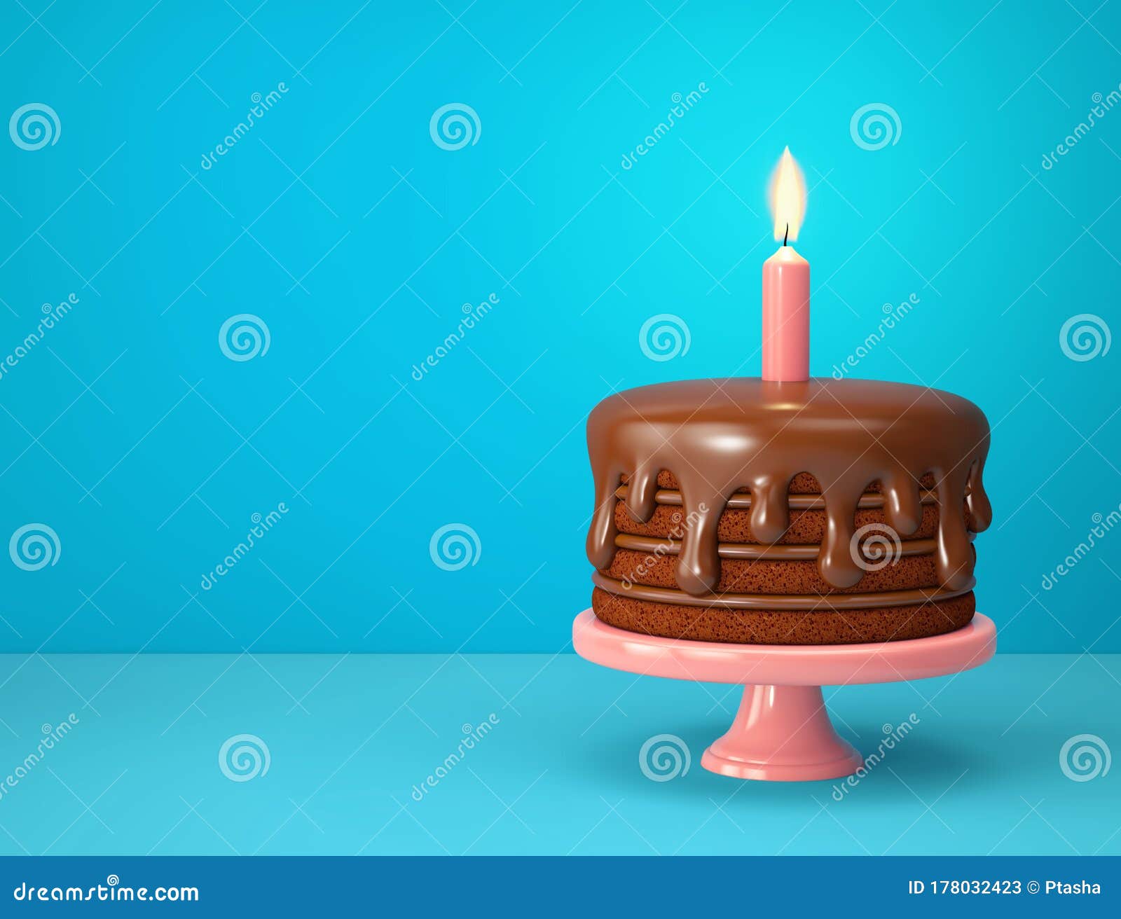 Chocolate Cake with Candle on Blue Background Stock Illustration