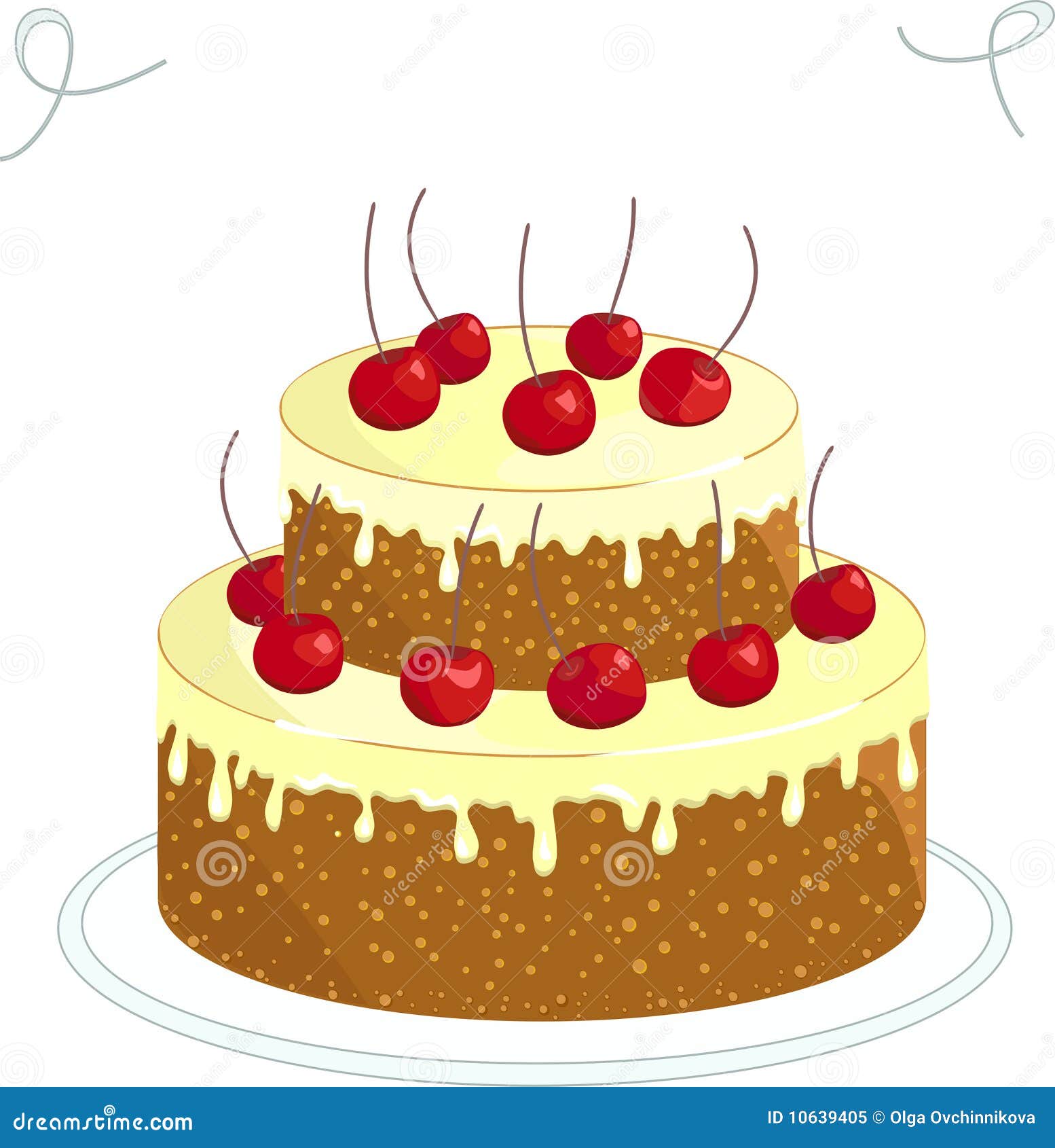 Cake With Cherry Sweets Hand Drawn Doodle Vector Illustration