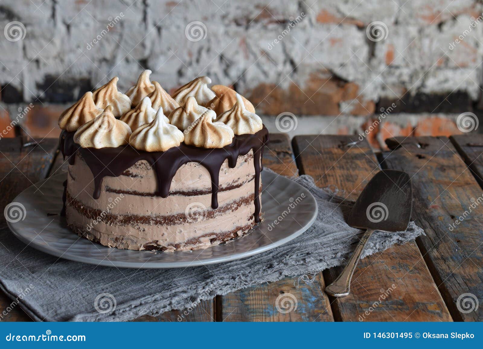 Chocolate Cake Decorated with Rosettes of Meringue Cream ...