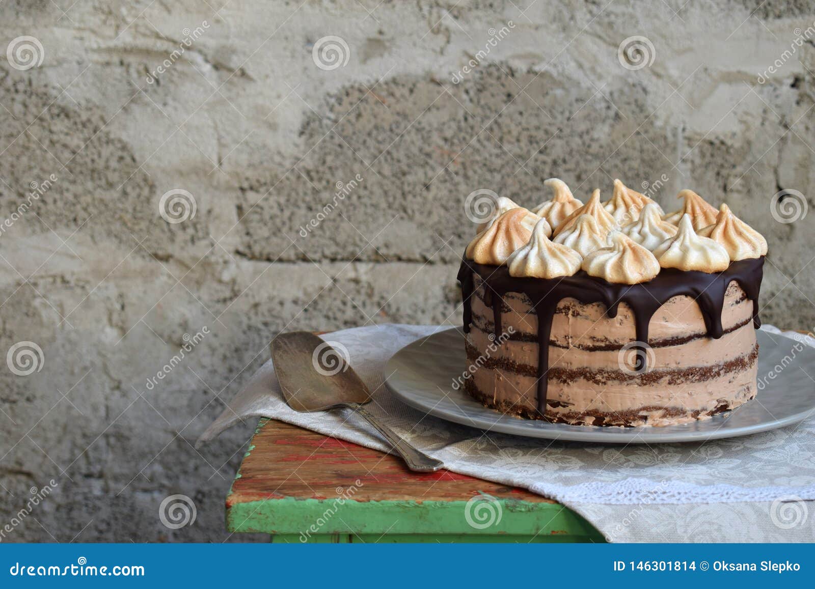 Chocolate Cake Decorated with Rosettes of Meringue Cream ...