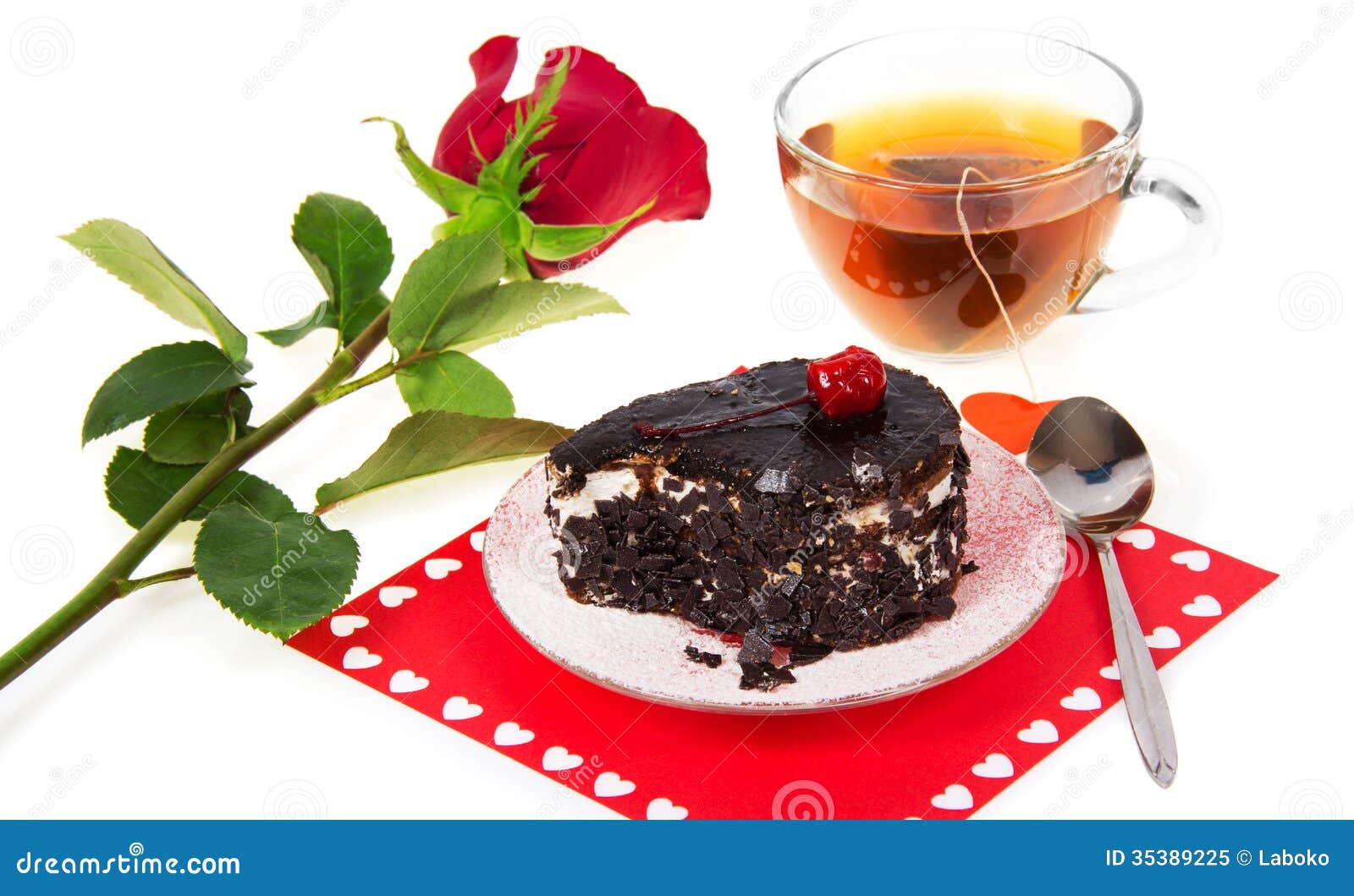 Chocolate Cake, Hot Tea and Red Rose Stock Image Image of flavor, march 35389225