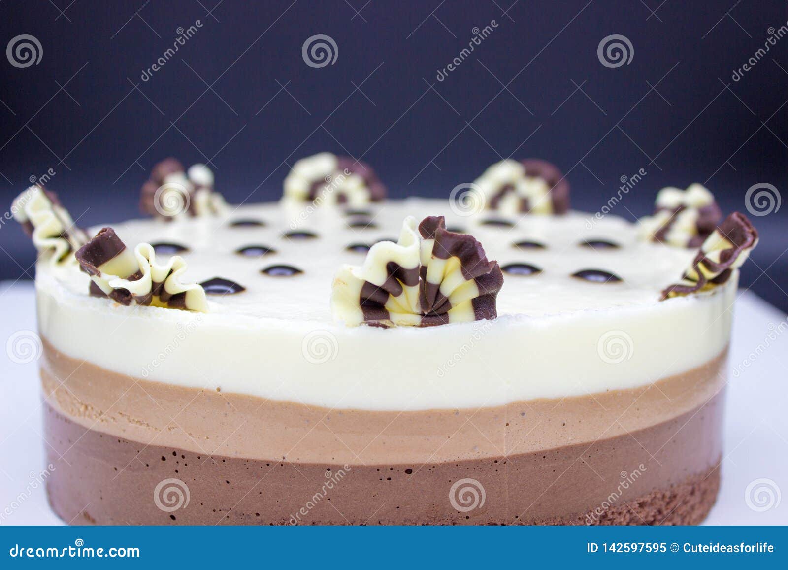 Chocolate Cake. Cake of Several Varieties of Chocolate Black, Milk and