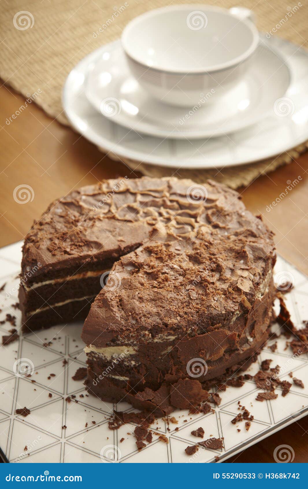 Chocolate Cake Still Life with Coffee or Tea Cup Stock Image Image of