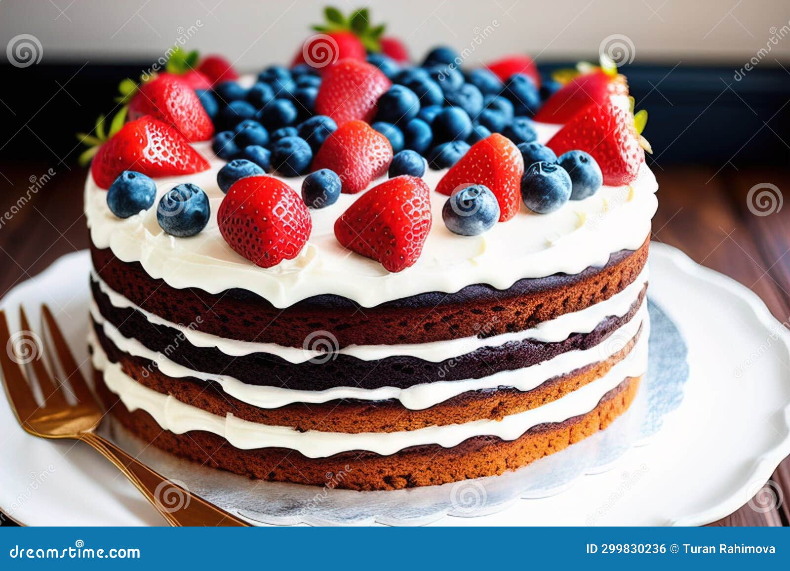 Chocolate Cake with Whipped Cream and Fresh Berries. Shallow Dof Stock ...