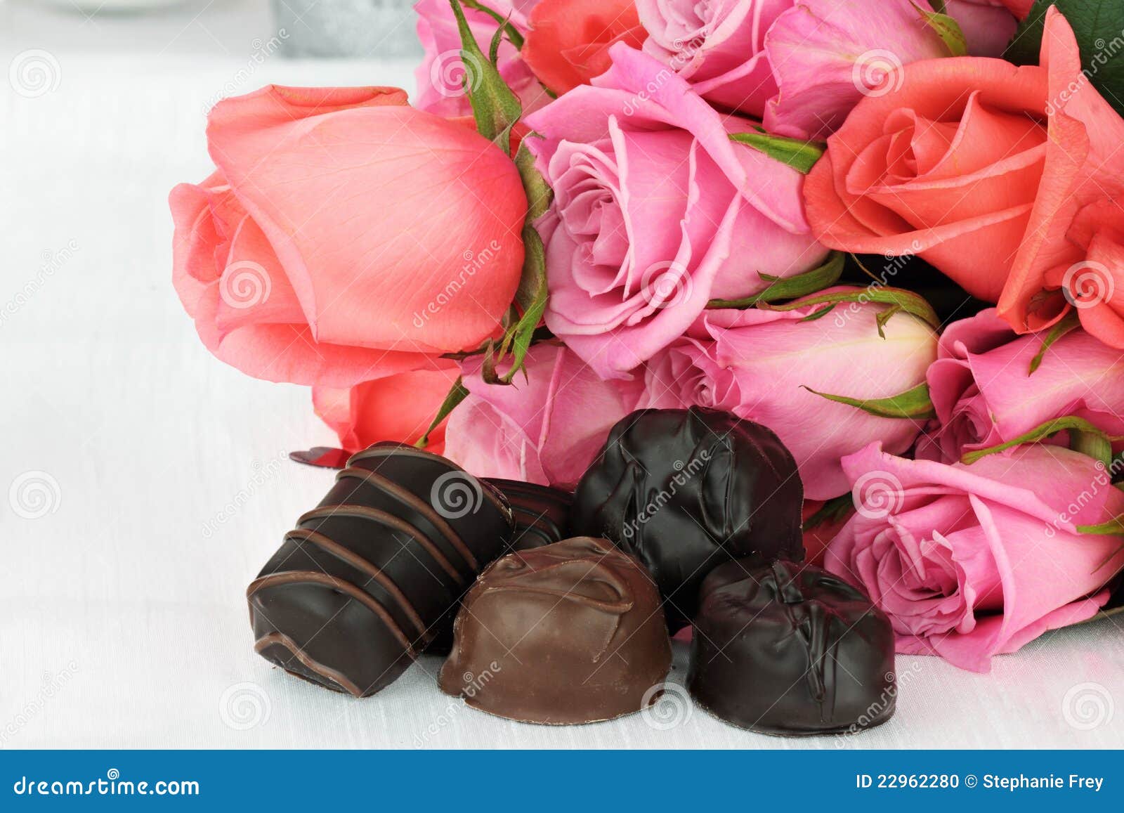 Chocolate Candies and Bouquet of Roses Stock Photo Image of flowers