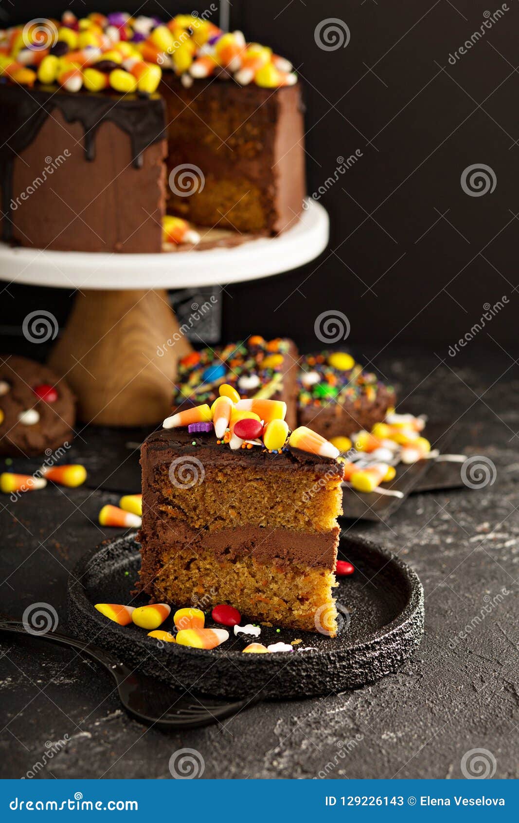 Chocolate and Candy Corn Cake Stock Image - Image of food, frosting ...