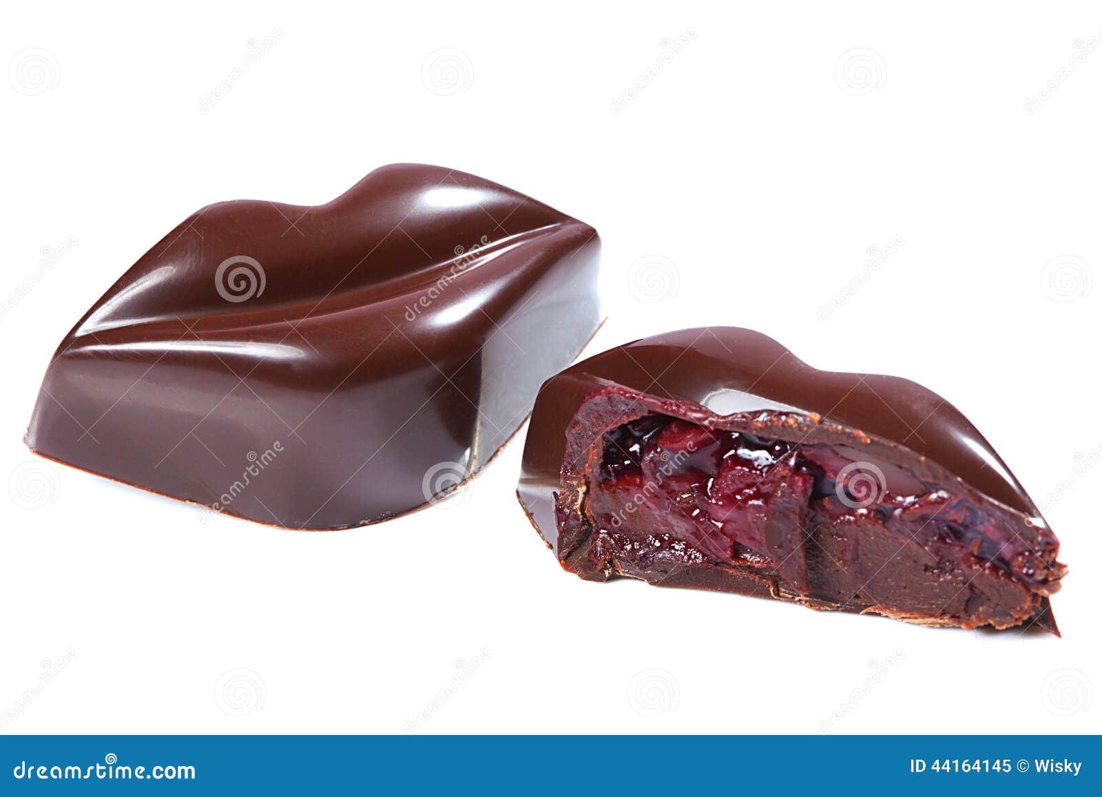 Chocolate Candy in Form of Lips with Cherry Stock Image Image of