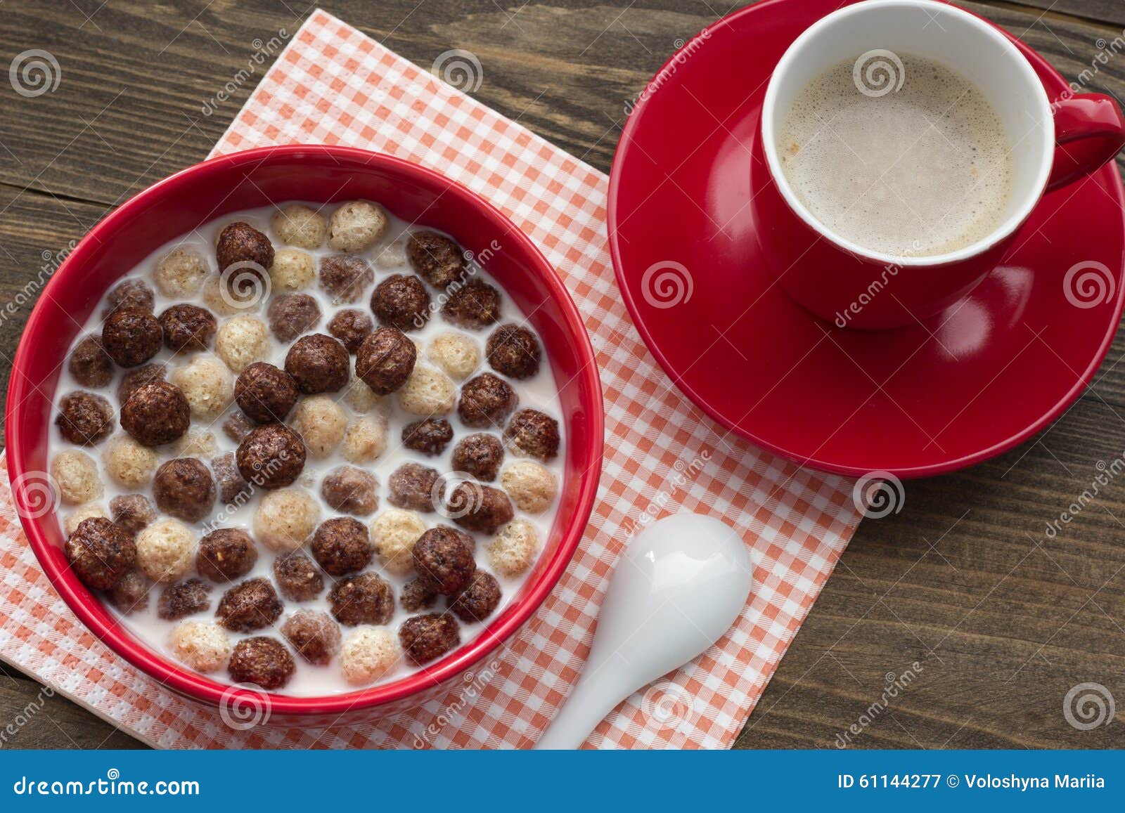 Chocolate Cereal Balls and Coffee in a Cup Top View Stock Image Image