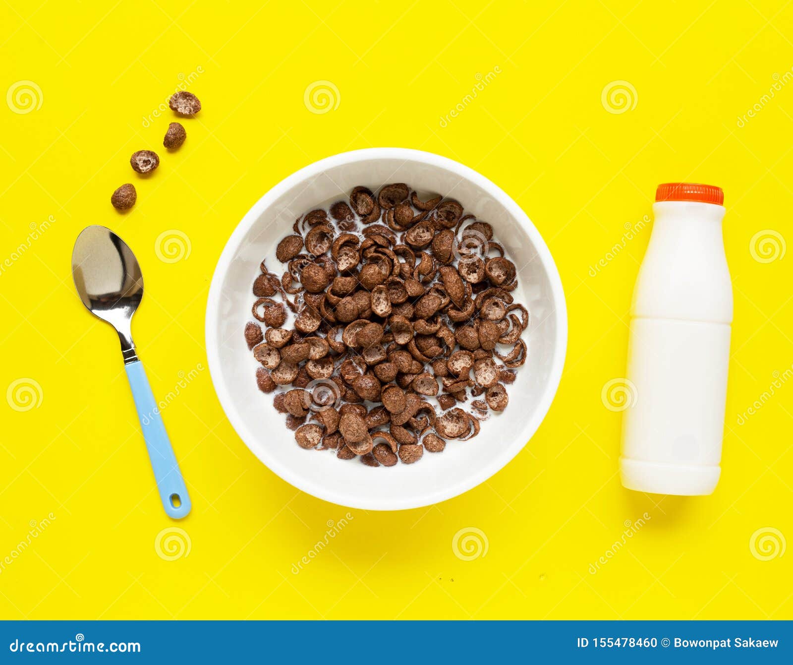 Chocolate Cereal with Milk on Yellow Background Stock Photo Image of cocoa, fiber 155478460
