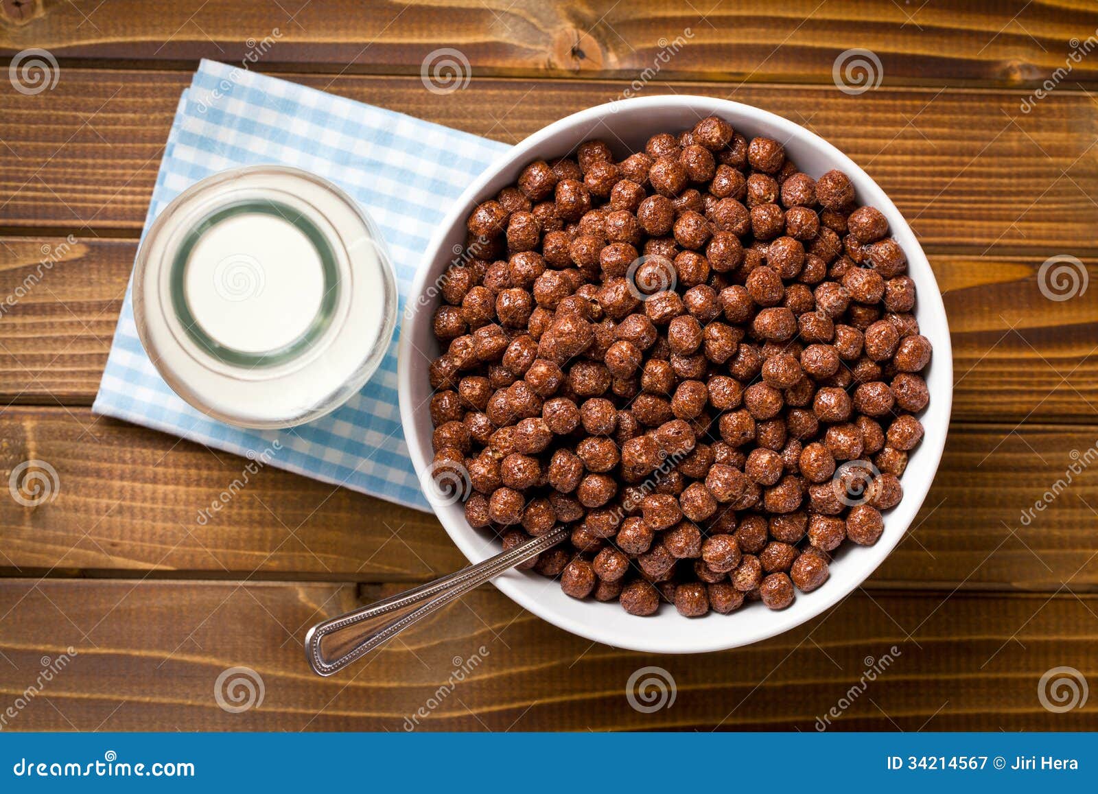 Chocolate Cereals in Bowl and Milk in Jar Stock Image Image of
