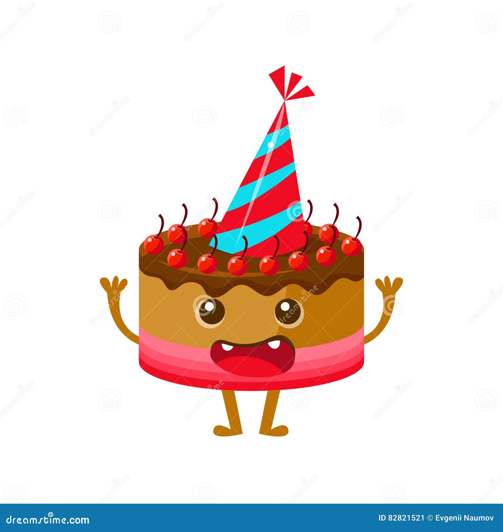 Chocolate and Cherry Birthday Cake in Party Hat, Happy Birthday and  Celebration Party Symbol Cartoon Character Stock Vector - Illustration of  sticker, cake: 82821521
