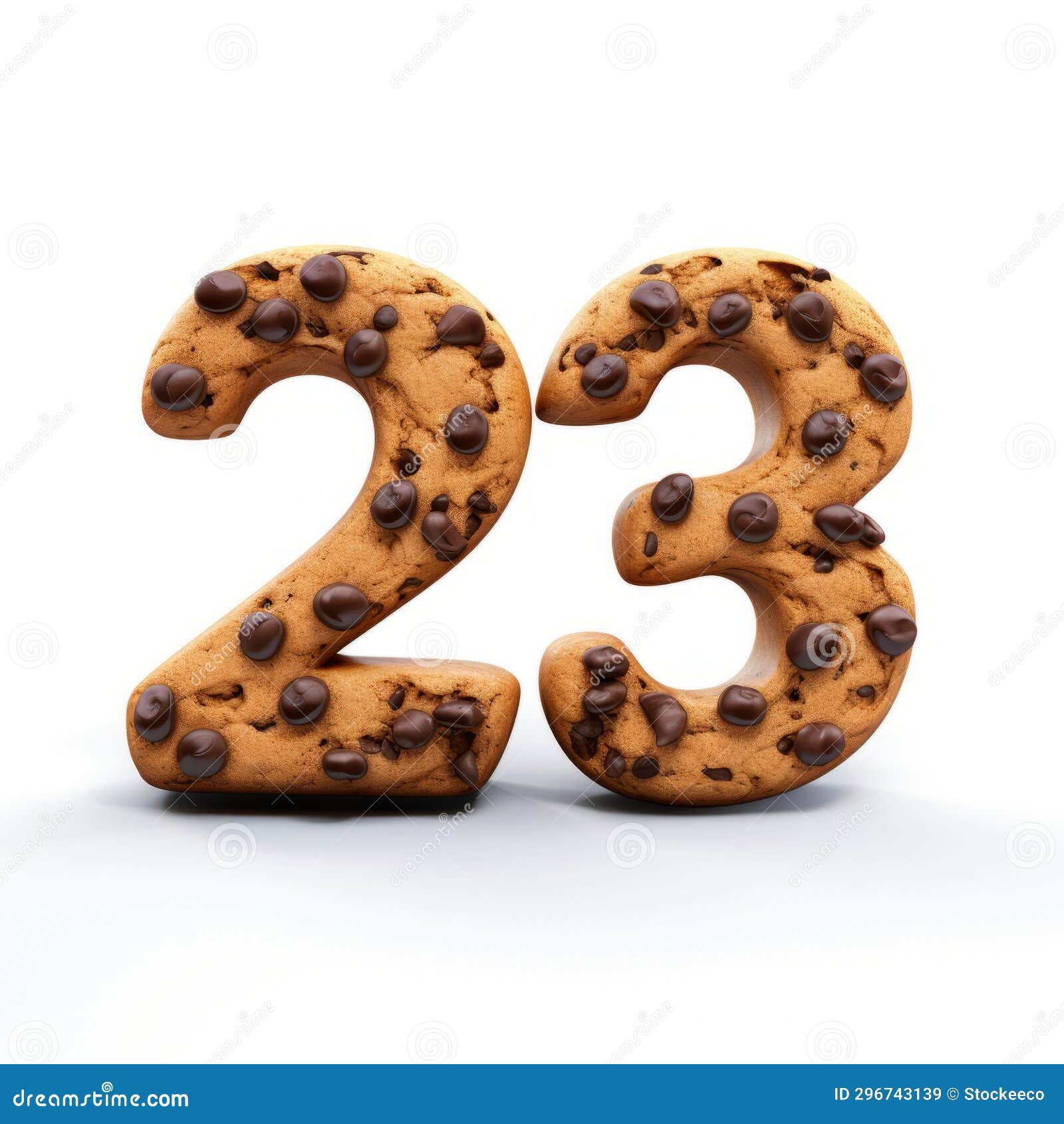 realistic cookie dough number 23 on white background