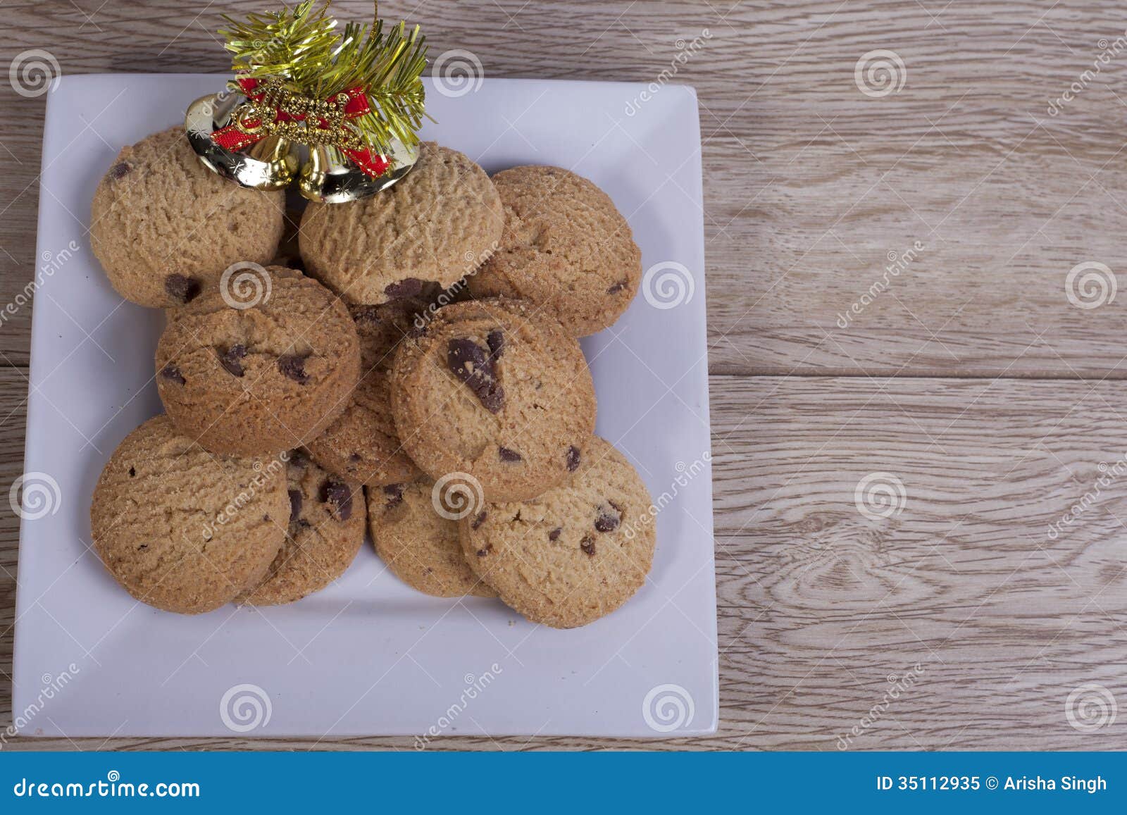 Chocolate Chip Cookies with Christmas Decorations Stock Image Image