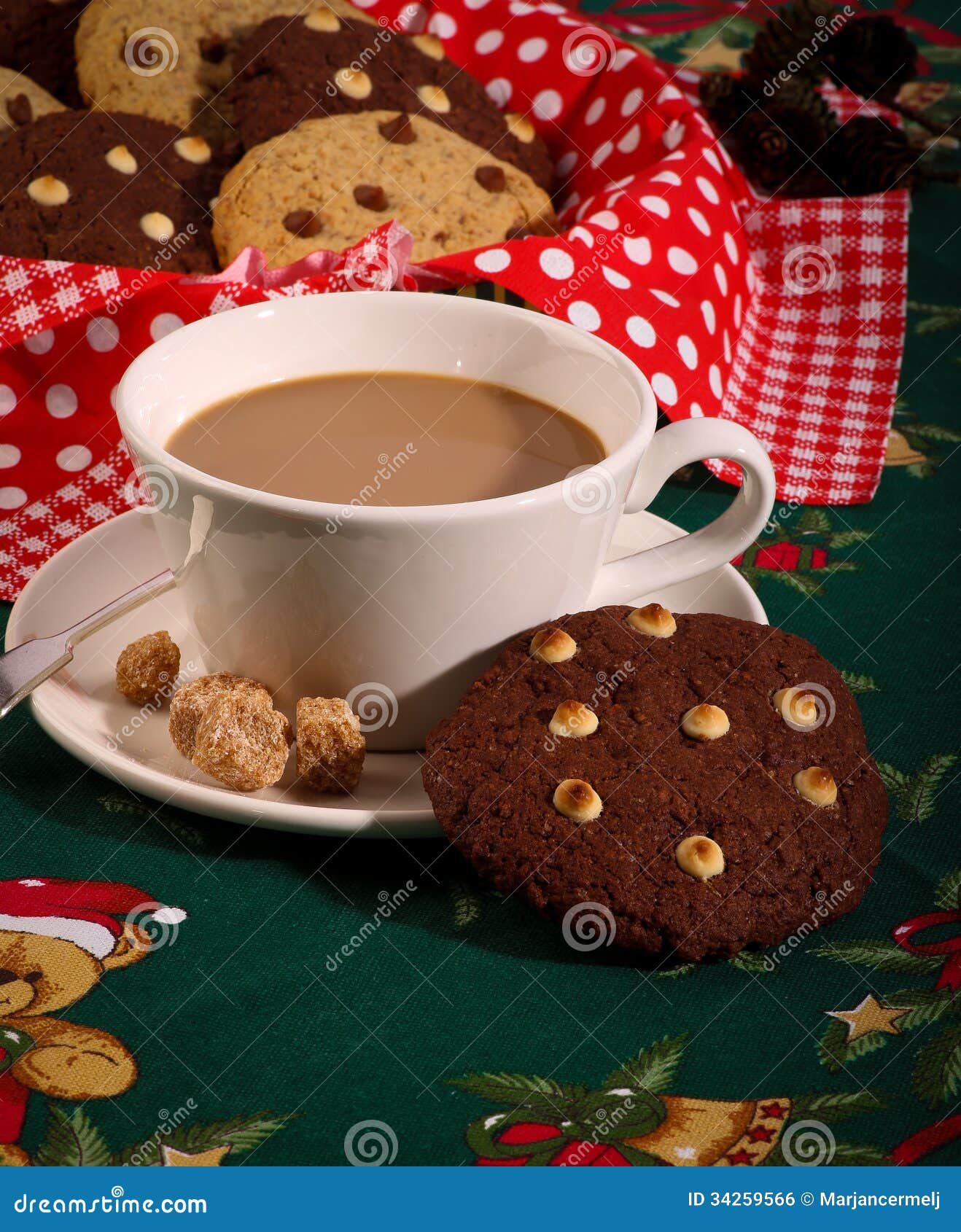 Chocolate Chip Cookies Coffee Christmas Pattern Stock Photo Image Of Dessert Coffee 34259566