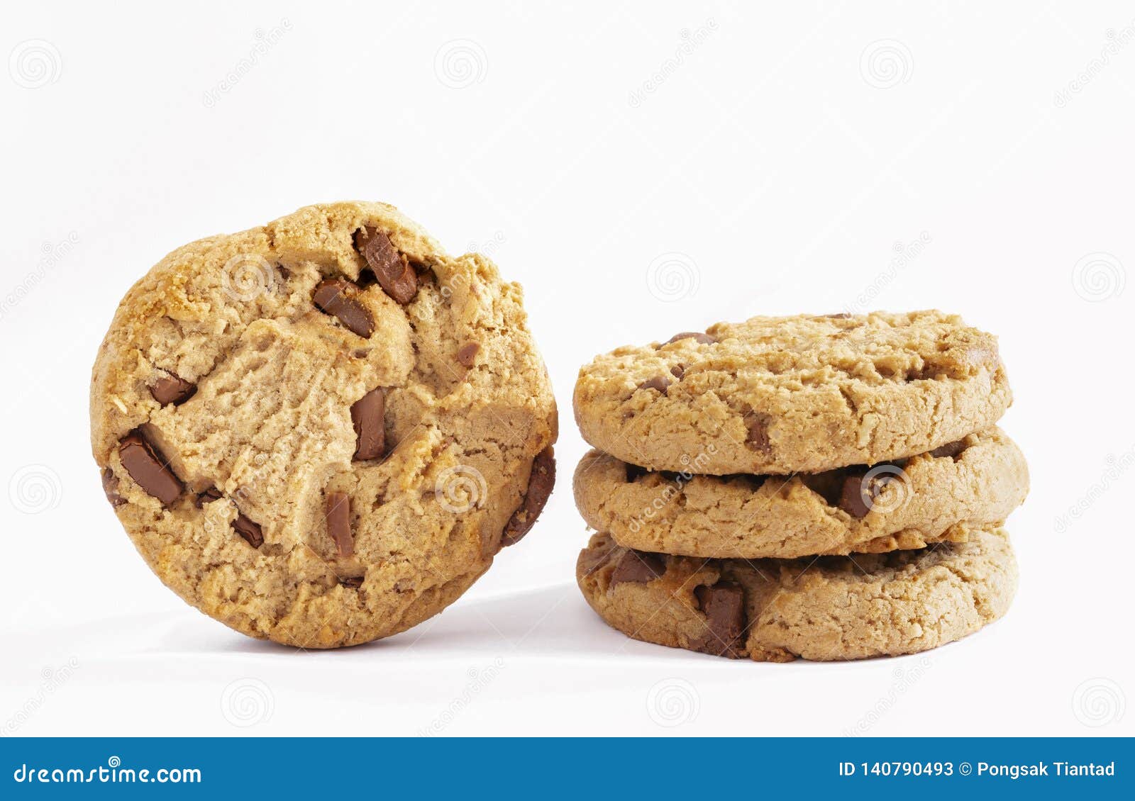 Chocolate Chip Cookies Stacked on White Background Stock Image Image of chips, chocolate
