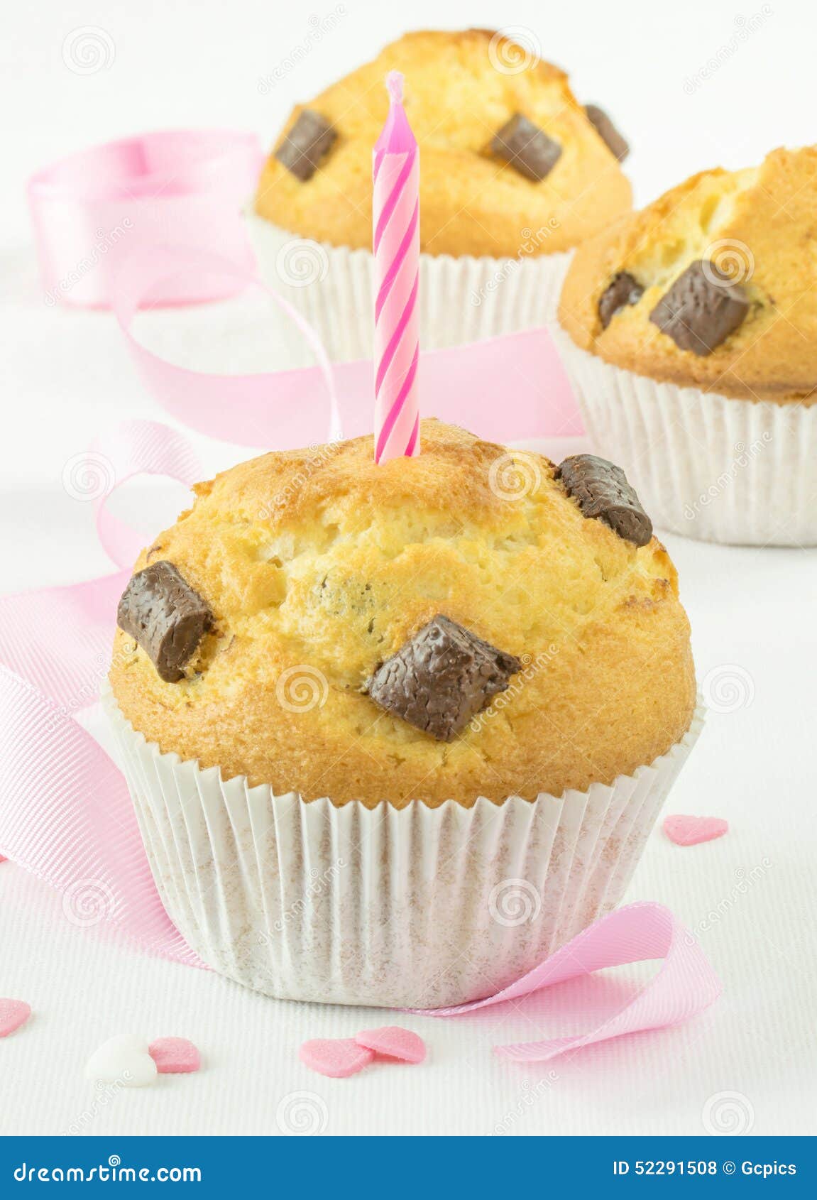 Chocolate Chip Muffins with Birthday Candle Stock Photo Image of