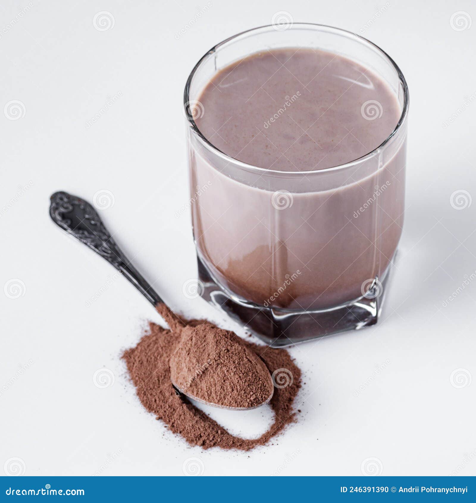 Chocolate Cocoa Milk Powder on a White Background Stock Photo Image