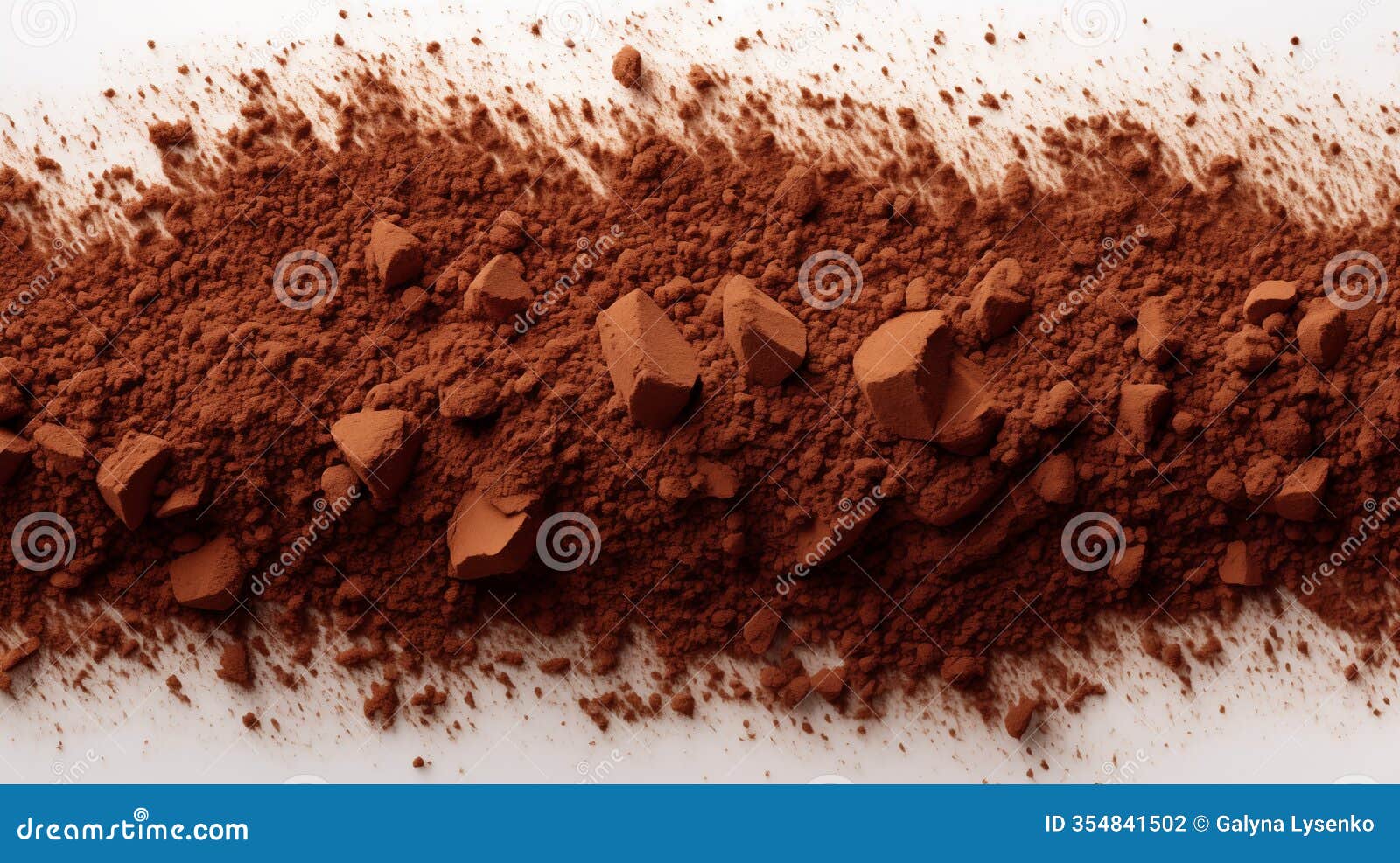 chocolate and coffee powder, scattered cocoa on a light background.