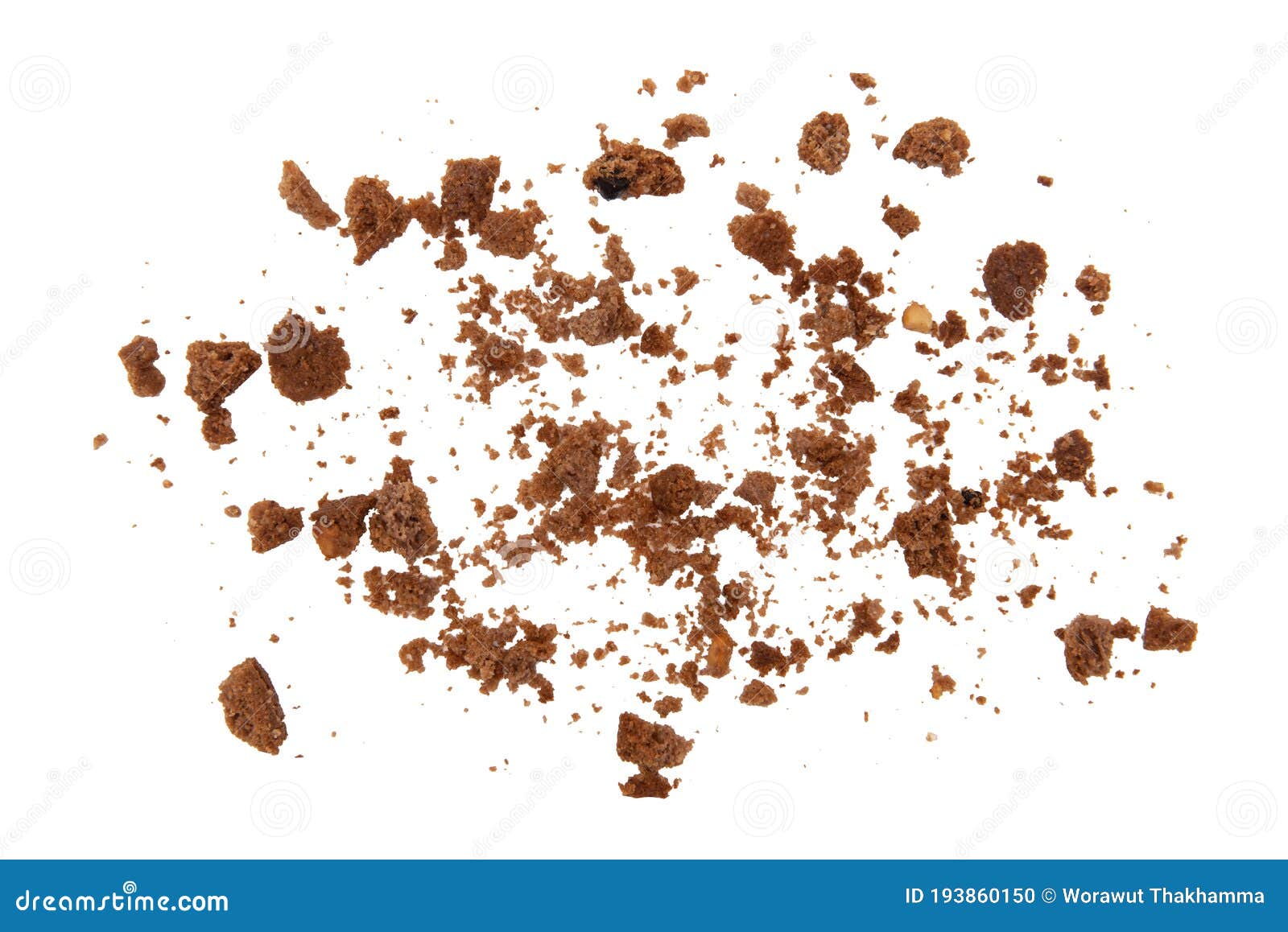 chocolate cookie crumbs on a white background.