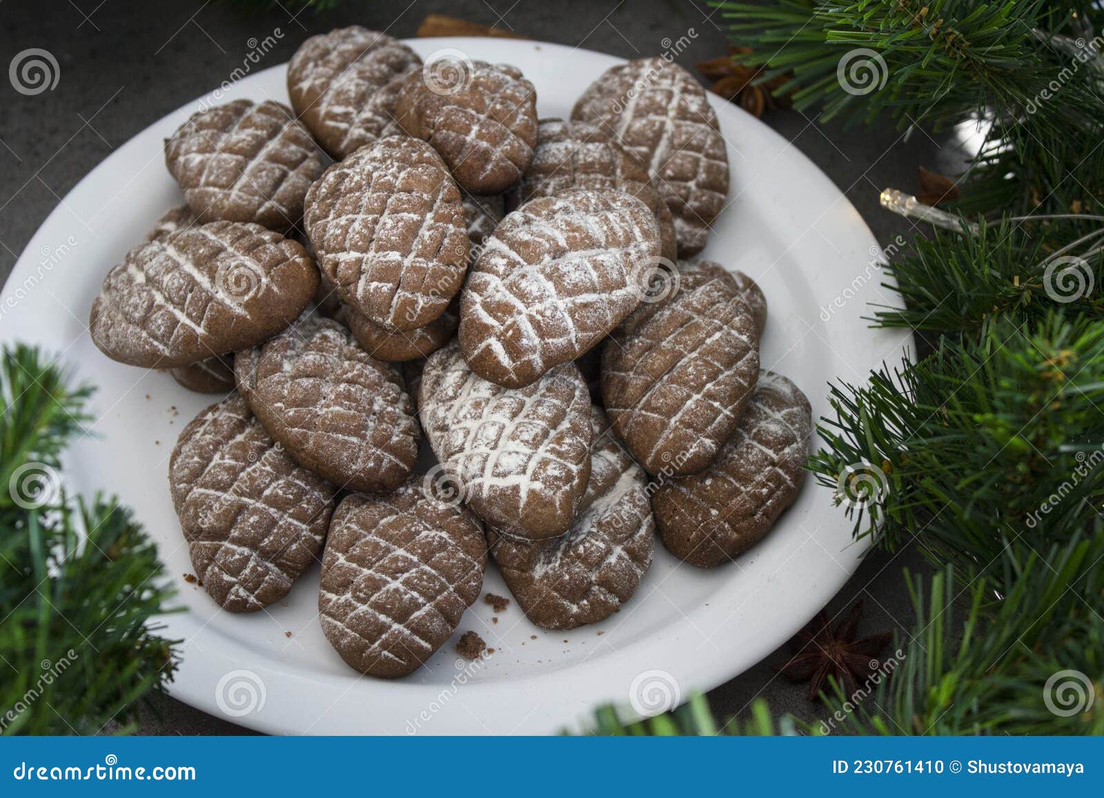 chocolate cookies on a plate. sweets for christmas.