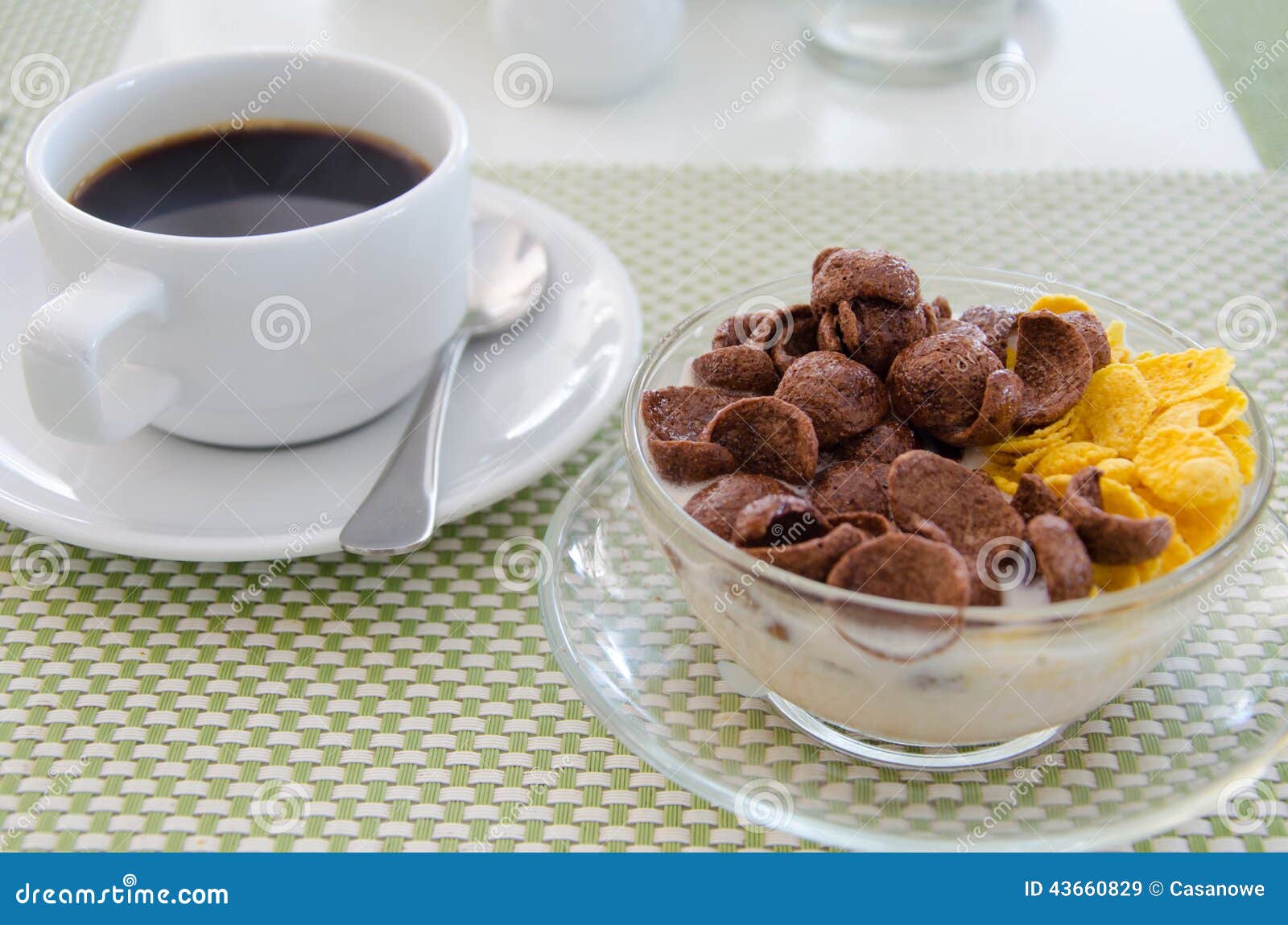 Chocolate Cornflakes Corn Flakes with Milk and Coffee Stock Image