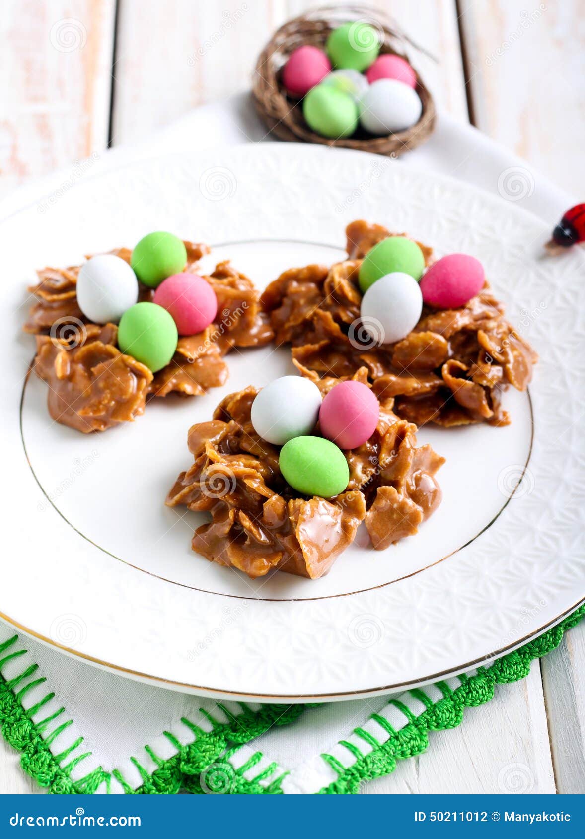 Chocolate and Cornflakes Nests with Candy Eggs Stock Photo Image of