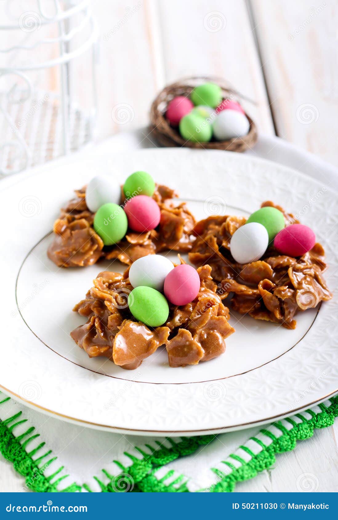 Chocolate and Cornflakes Nests with Candy Eggs Stock Photo Image of