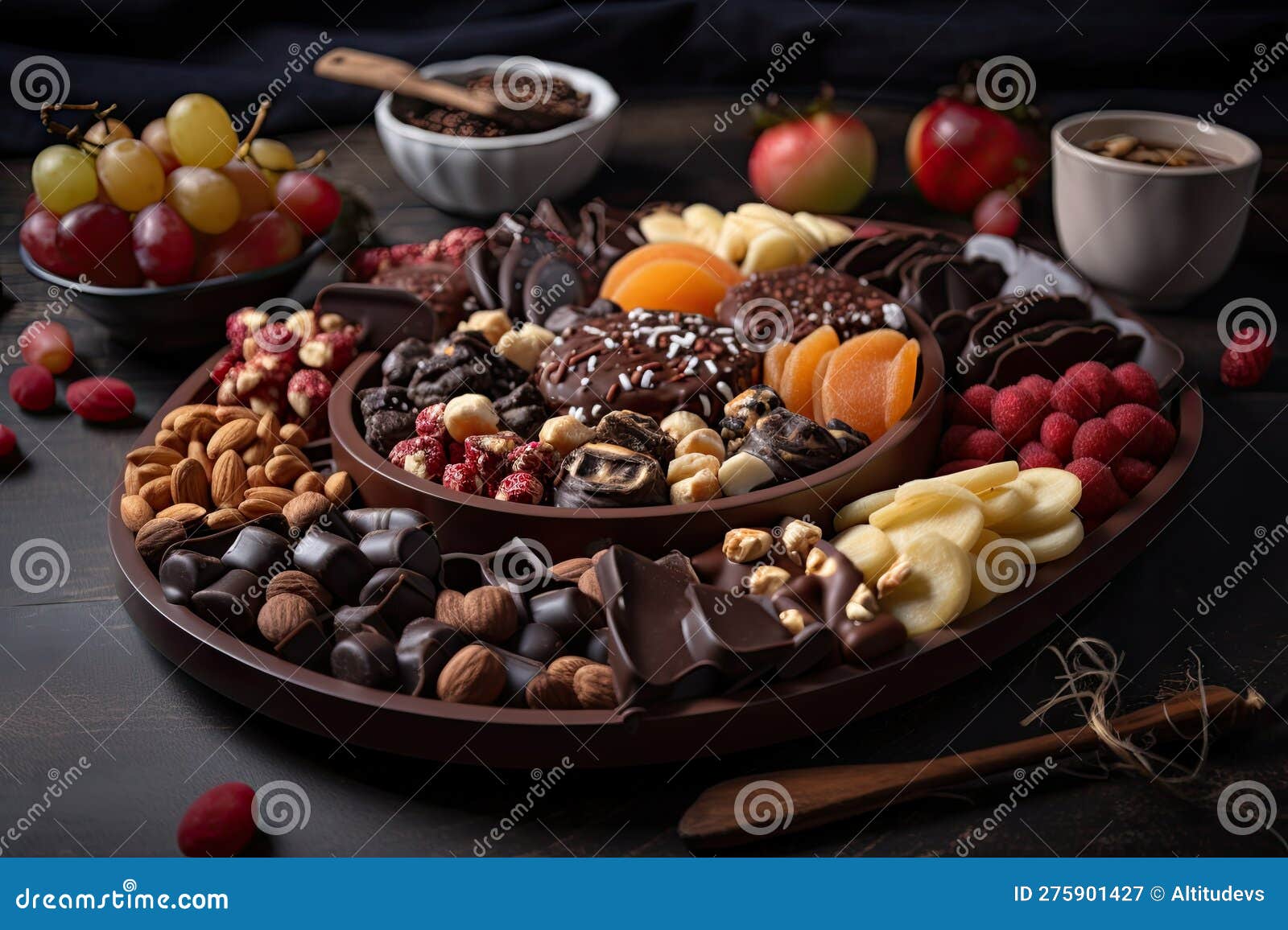 Chocolatecovered Fruit and Nut Tray with Bitesized Servings Stock