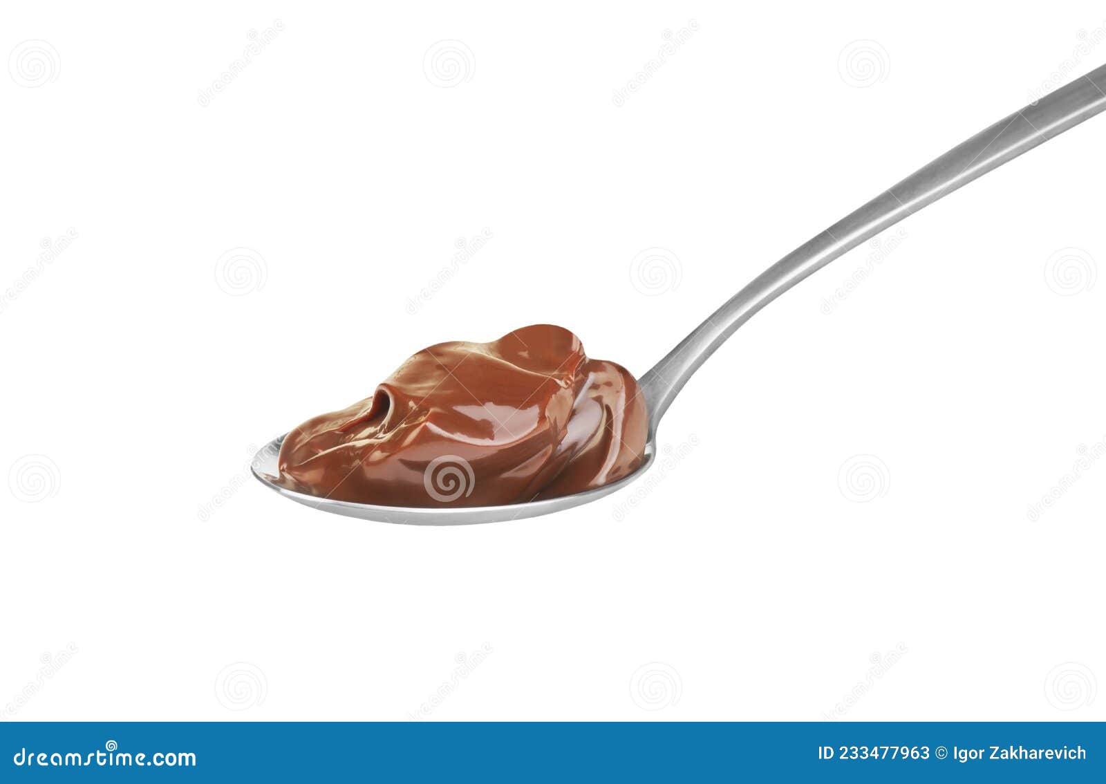 chocolate cream in spoon on white